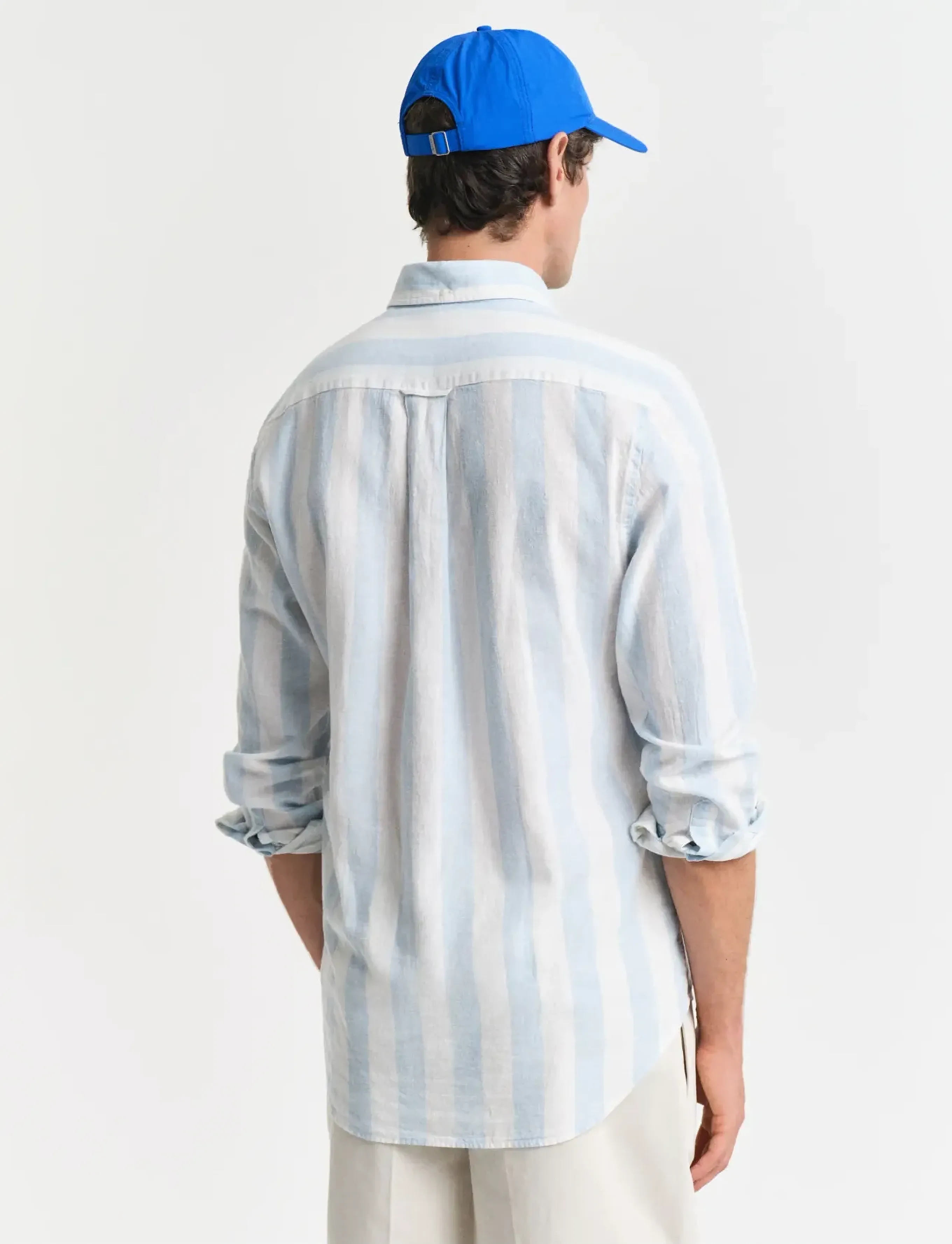 Gant - REG COTTON LINEN BOLD STRIPE SHIRT - stribede skjorter - fresh blue - 3