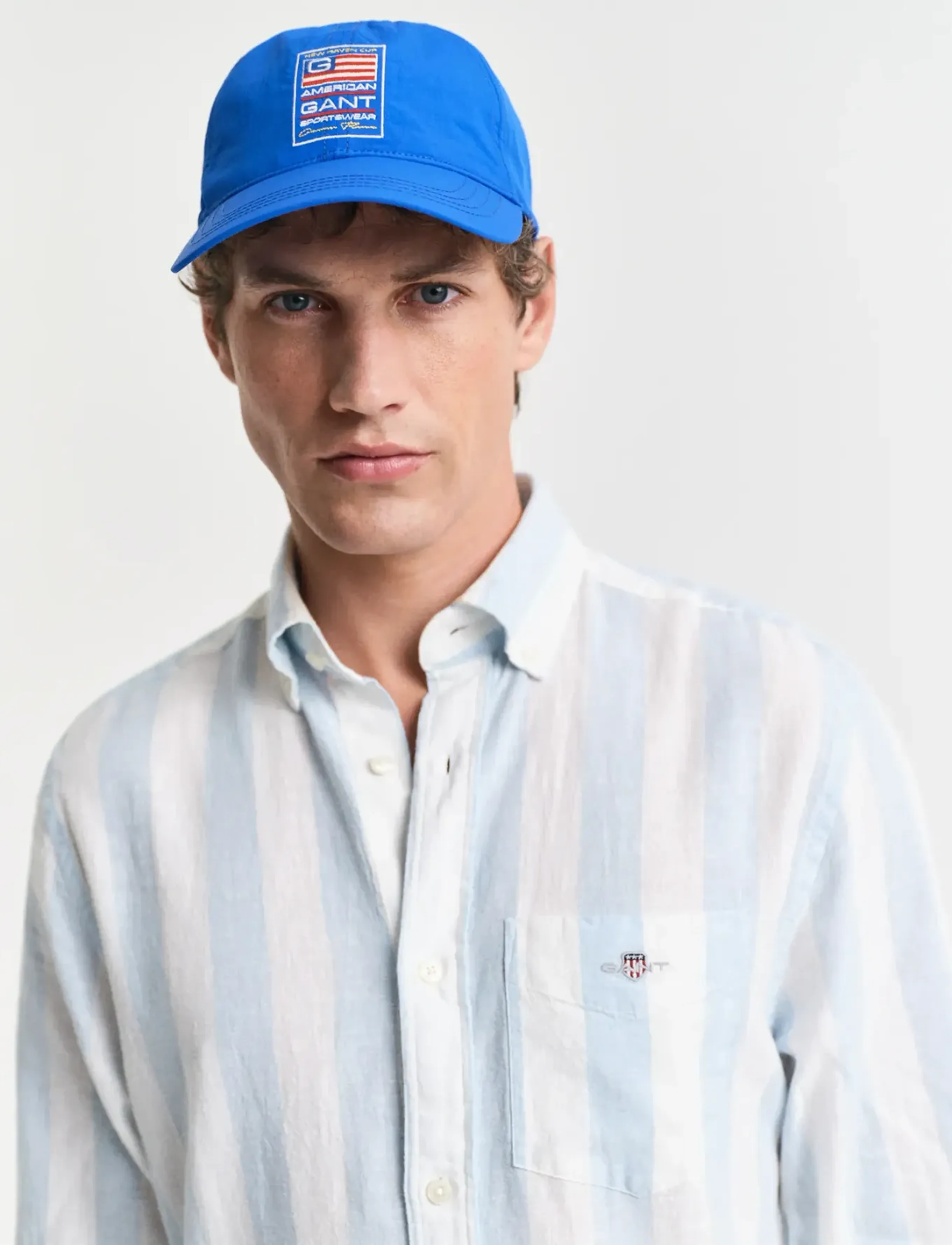 Gant - REG COTTON LINEN BOLD STRIPE SHIRT - stribede skjorter - fresh blue - 4