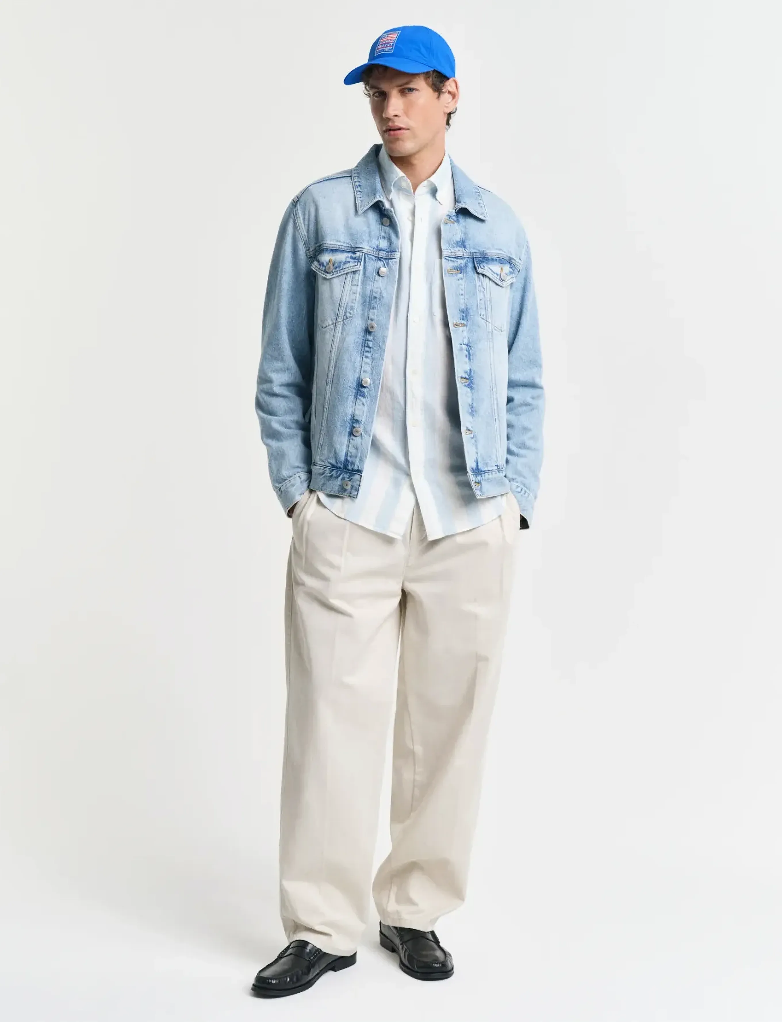 Gant - REG COTTON LINEN BOLD STRIPE SHIRT - stribede skjorter - fresh blue - 5