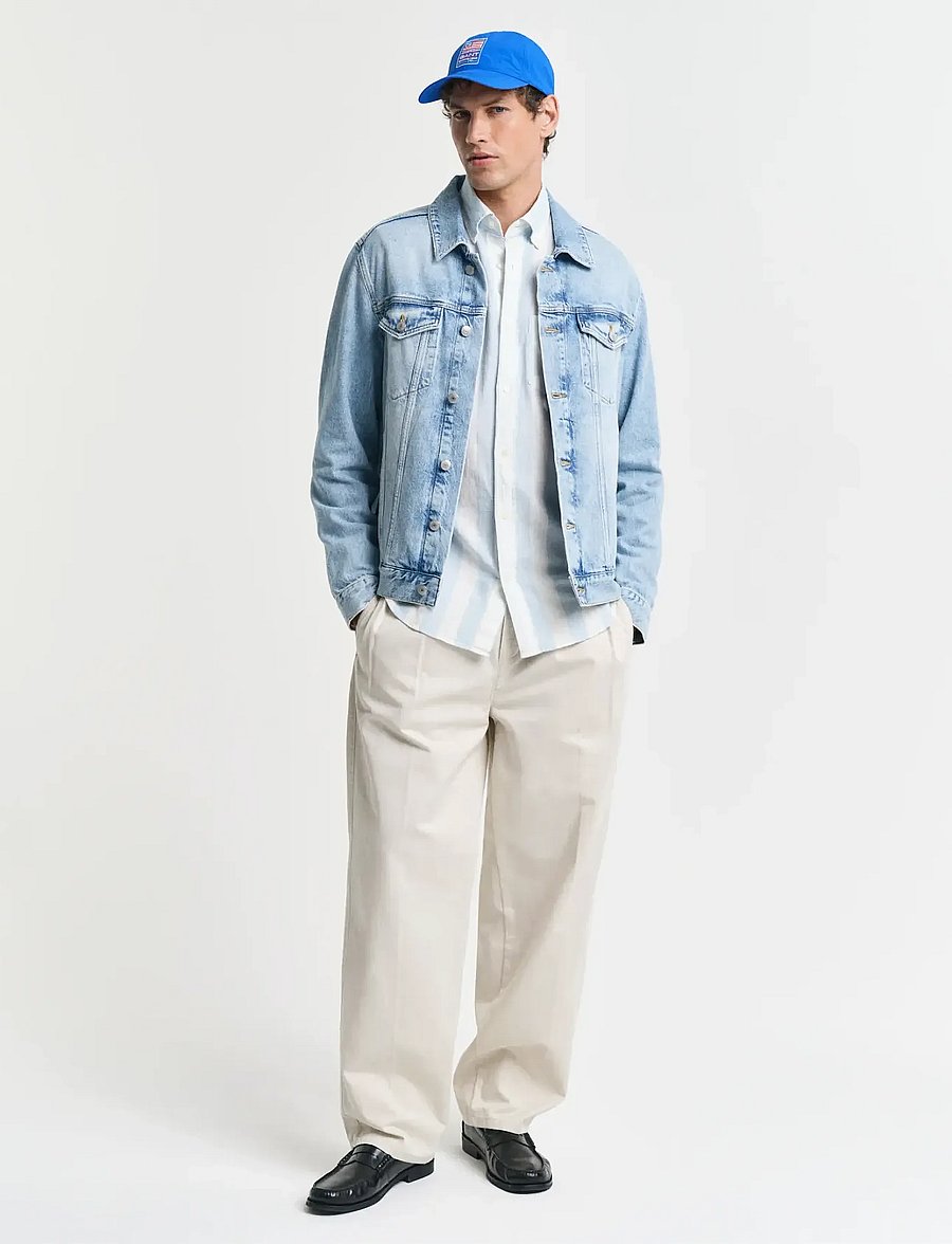 Gant - REG COTTON LINEN BOLD STRIPE SHIRT - gestreifte hemden - fresh blue - 5