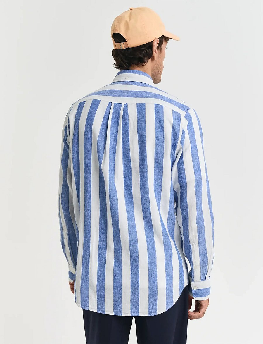 Gant - REG COTTON LINEN BOLD STRIPE SHIRT - gestreifte hemden - rich blue - 3