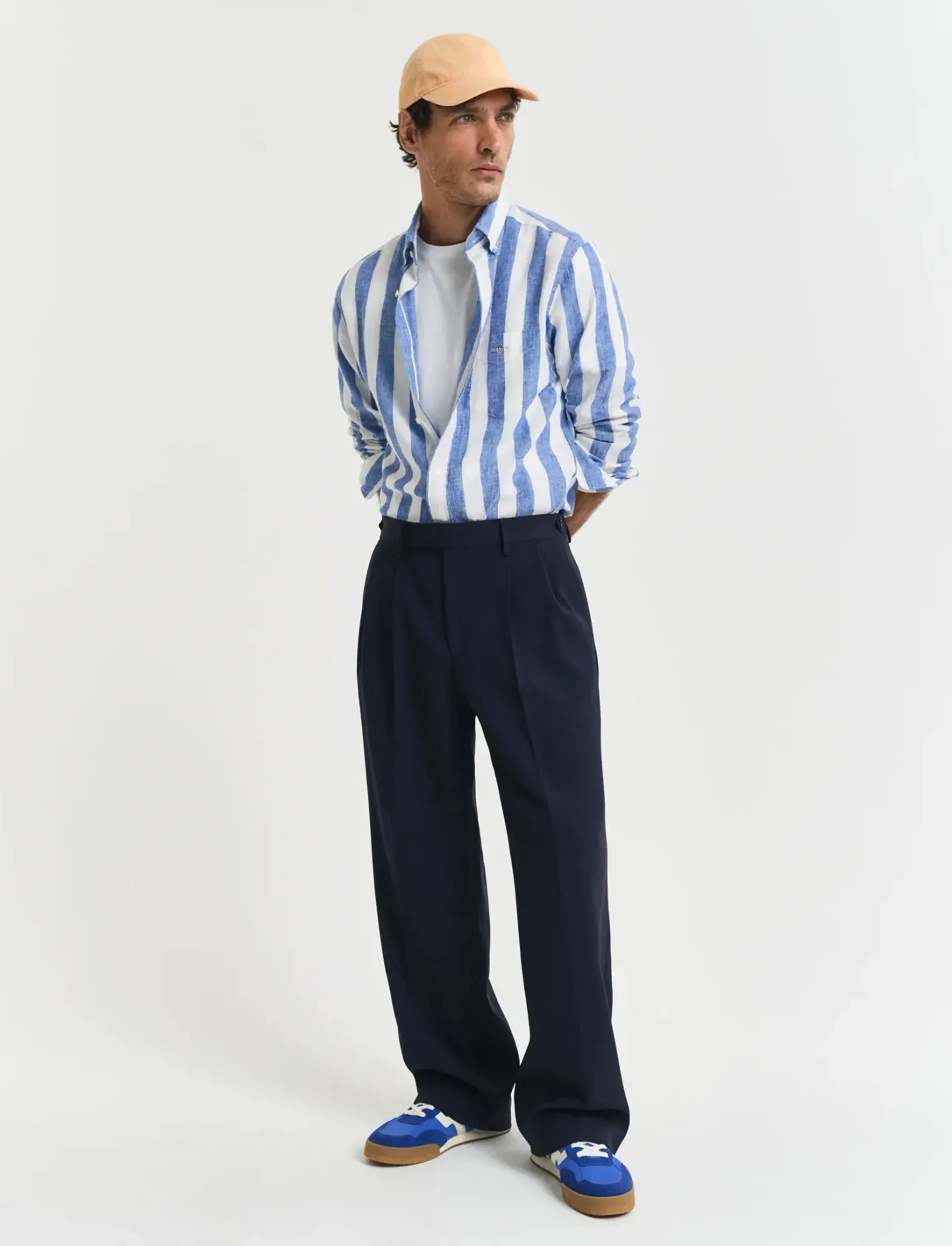 Gant - REG COTTON LINEN BOLD STRIPE SHIRT - gestreifte hemden - rich blue - 5