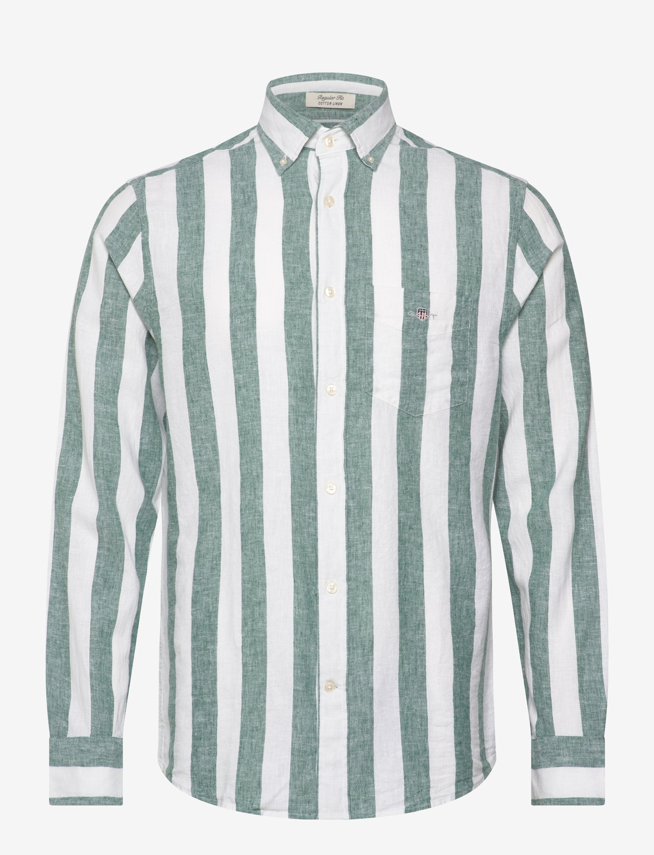 GANT - REG COTTON LINEN BOLD STRIPE SHIRT - woody green - 1