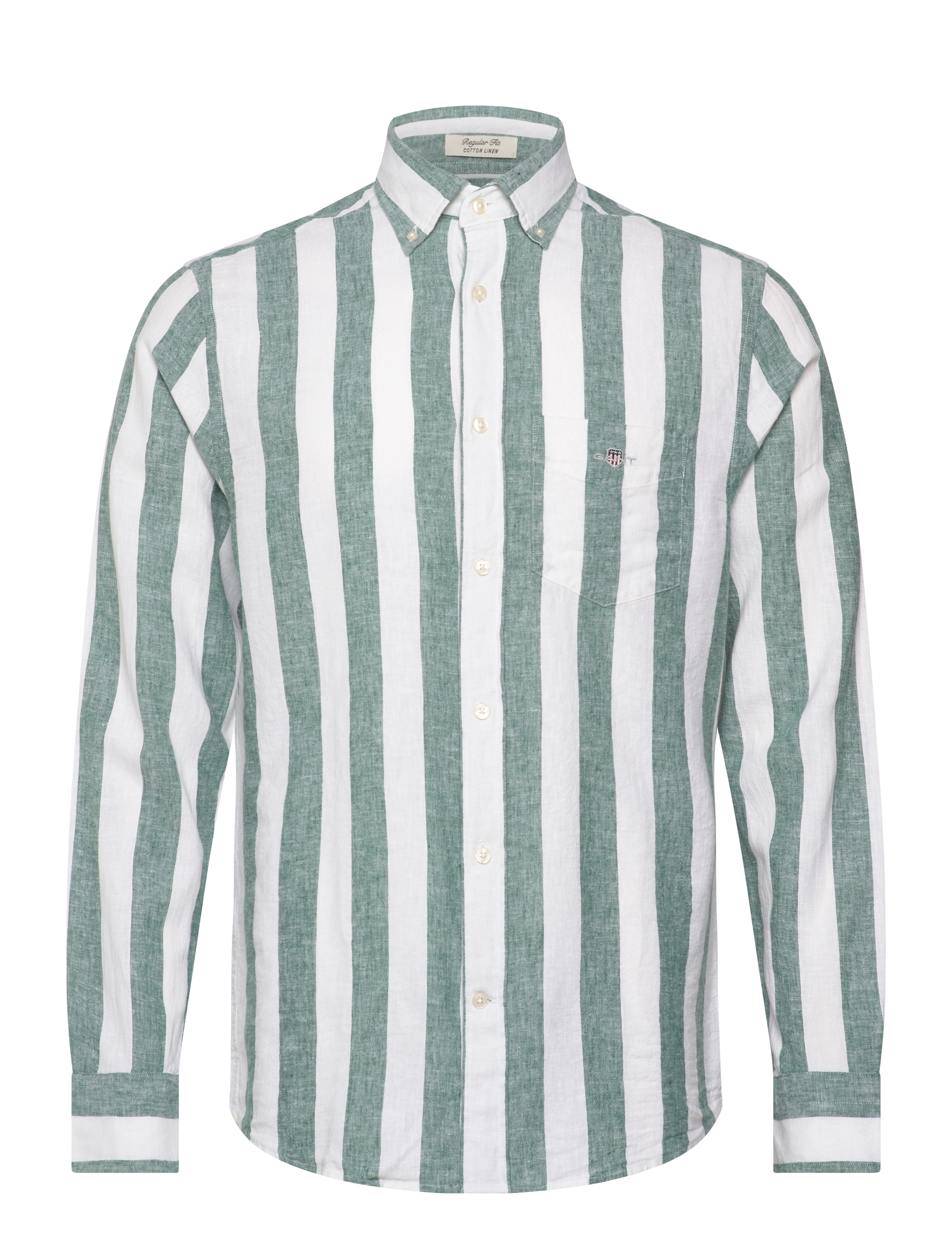 Gant REG COTTON LINEN BOLD STRIPE SHIRT - Särgid - WOODY GREEN / green