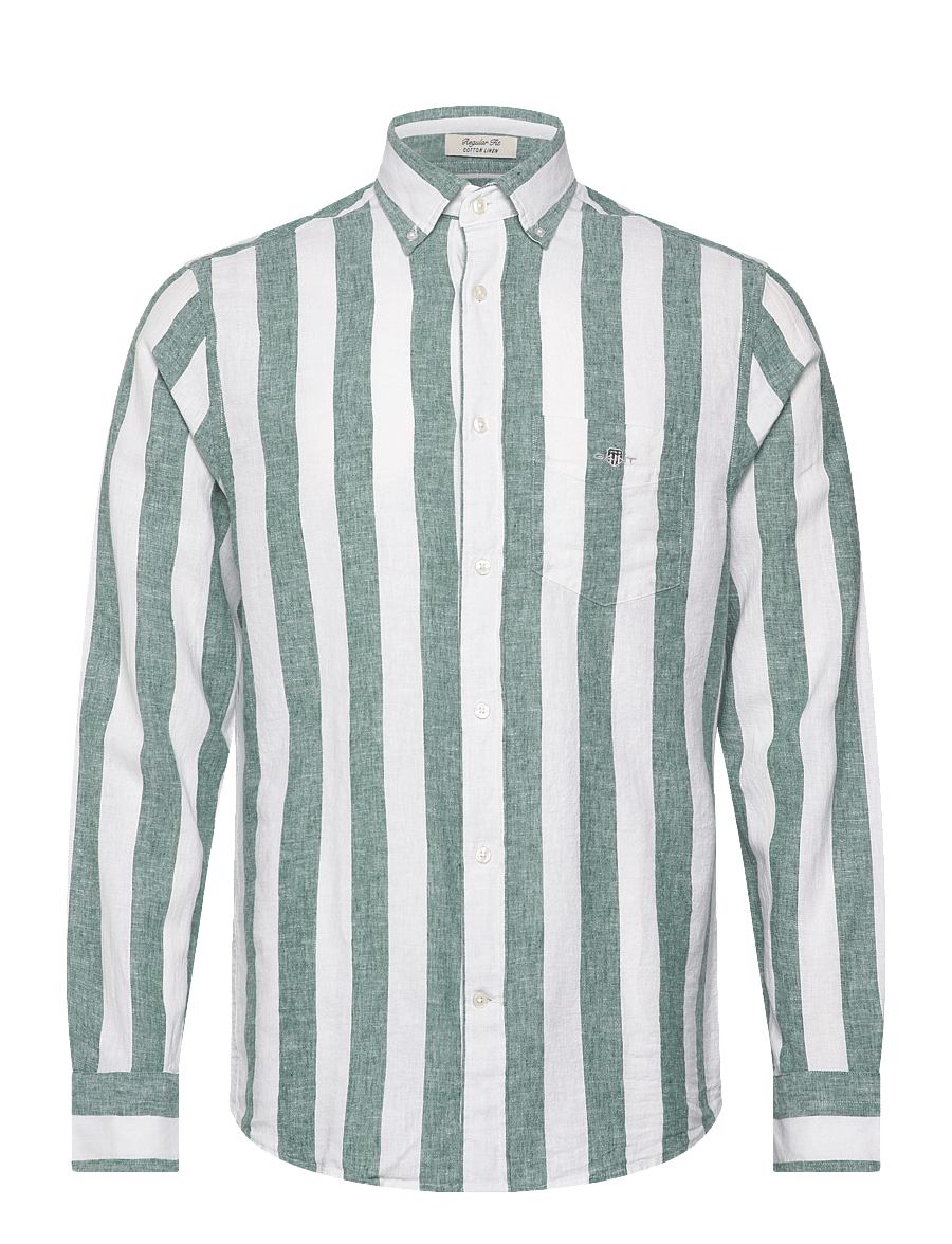 Gant - REG COTTON LINEN BOLD STRIPE SHIRT - gestreifte hemden - woody green - 1