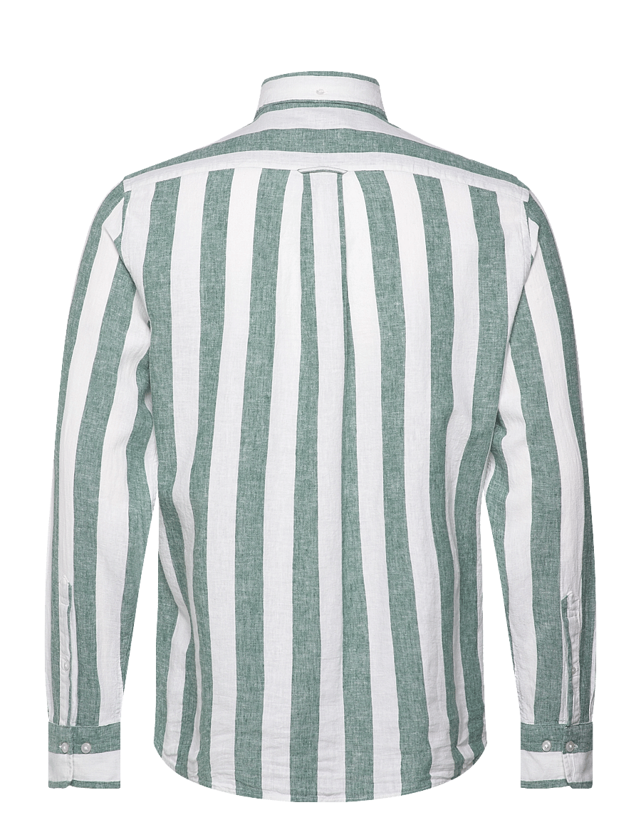 Gant - REG COTTON LINEN BOLD STRIPE SHIRT - gestreifte hemden - woody green - 2