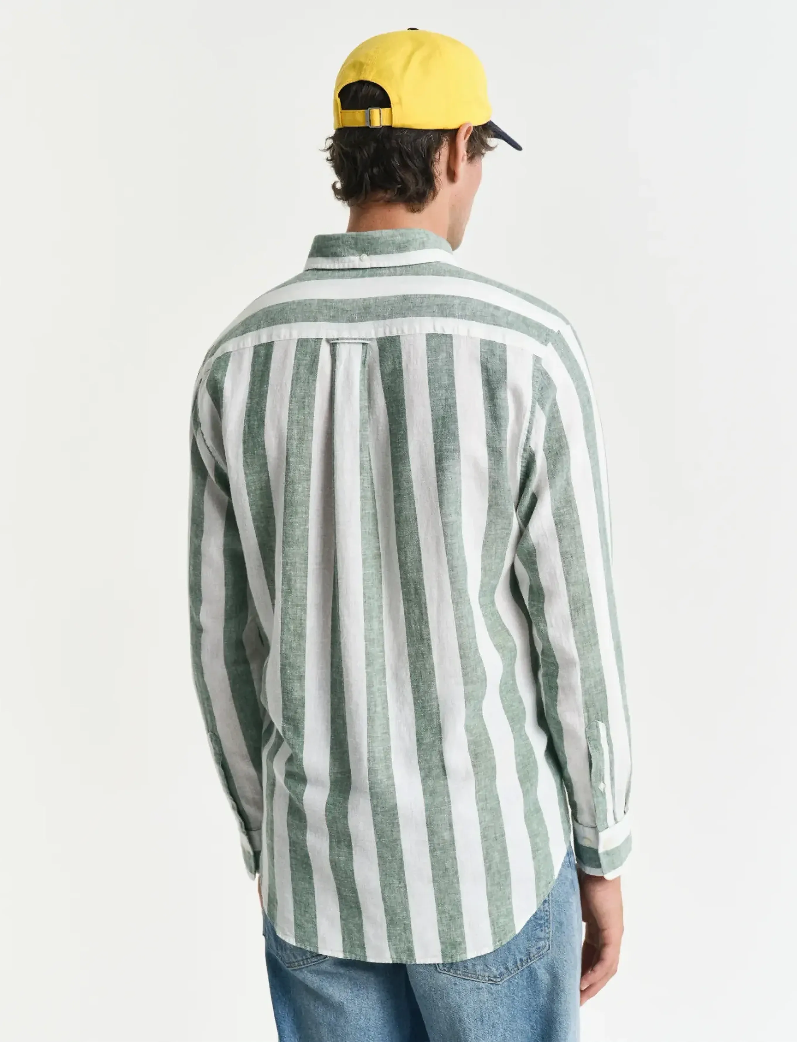 Gant - REG COTTON LINEN BOLD STRIPE SHIRT - stribede skjorter - woody green - 3