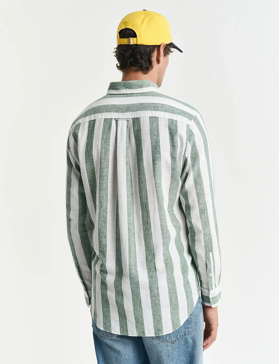 Gant - REG COTTON LINEN BOLD STRIPE SHIRT - gestreifte hemden - woody green - 3