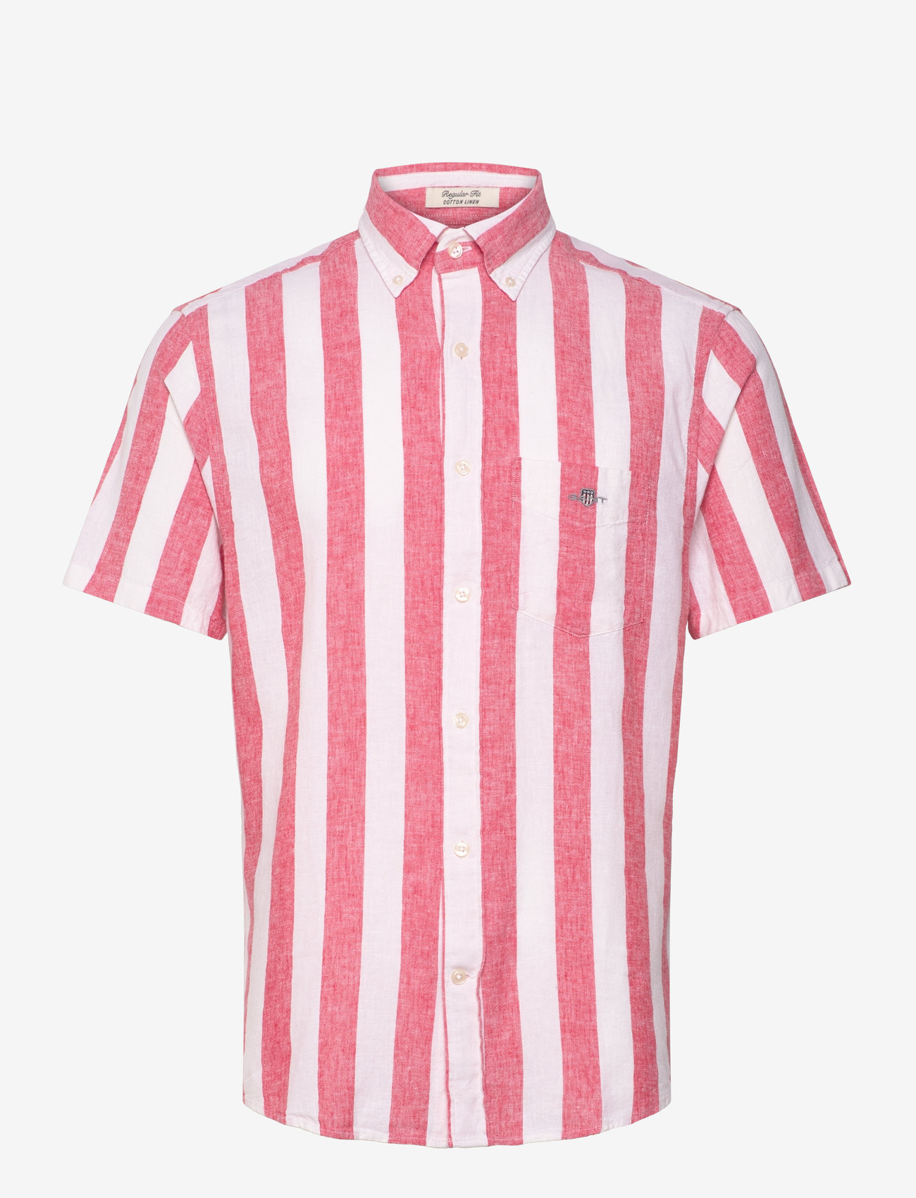 Gant - REG COTTON LINEN STRIPE SS SHIRT - brick red - 0