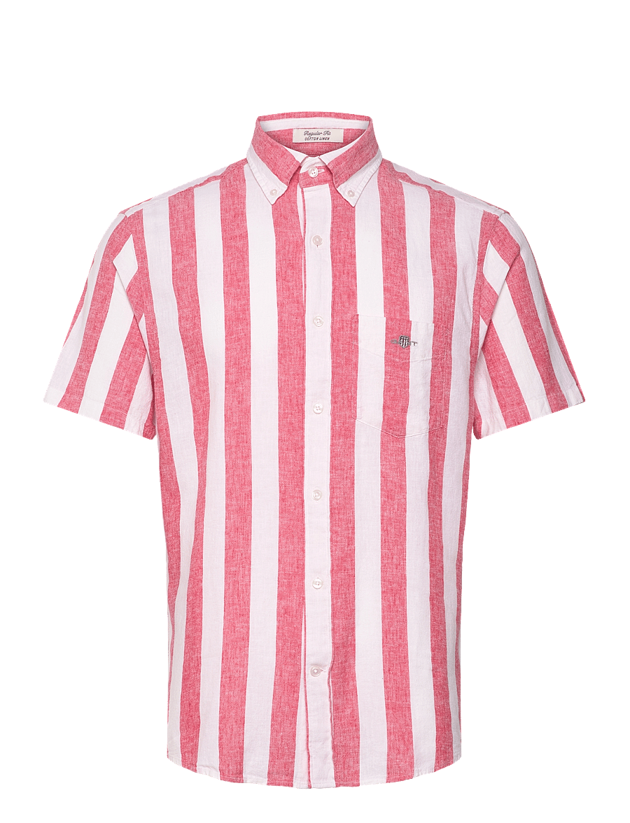 Gant - REG COTTON LINEN STRIPE SS SHIRT - brick red - 0