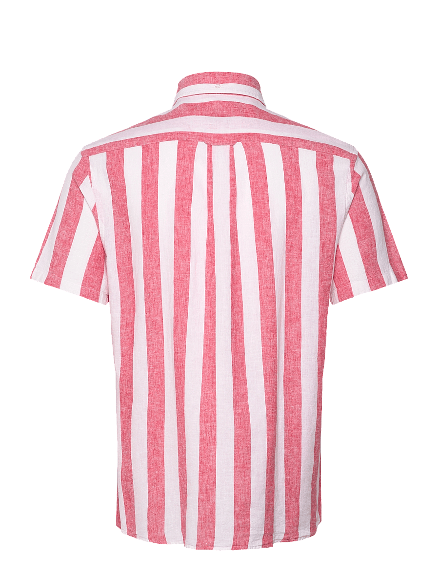 Gant - REG COTTON LINEN STRIPE SS SHIRT - brick red - 1
