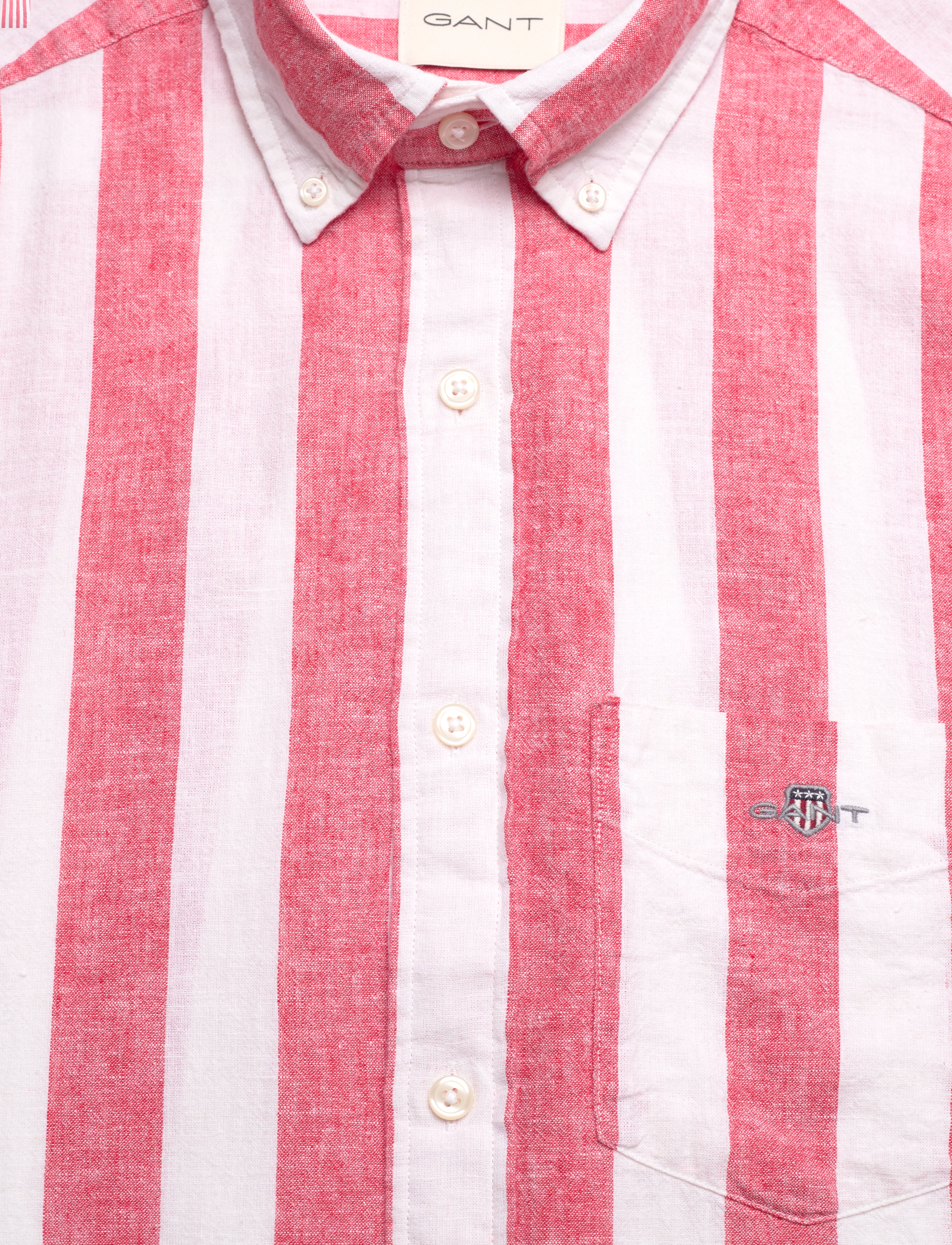 Gant - REG COTTON LINEN STRIPE SS SHIRT - brick red - 2