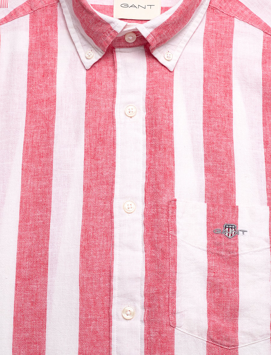 Gant - REG COTTON LINEN STRIPE SS SHIRT - brick red - 2