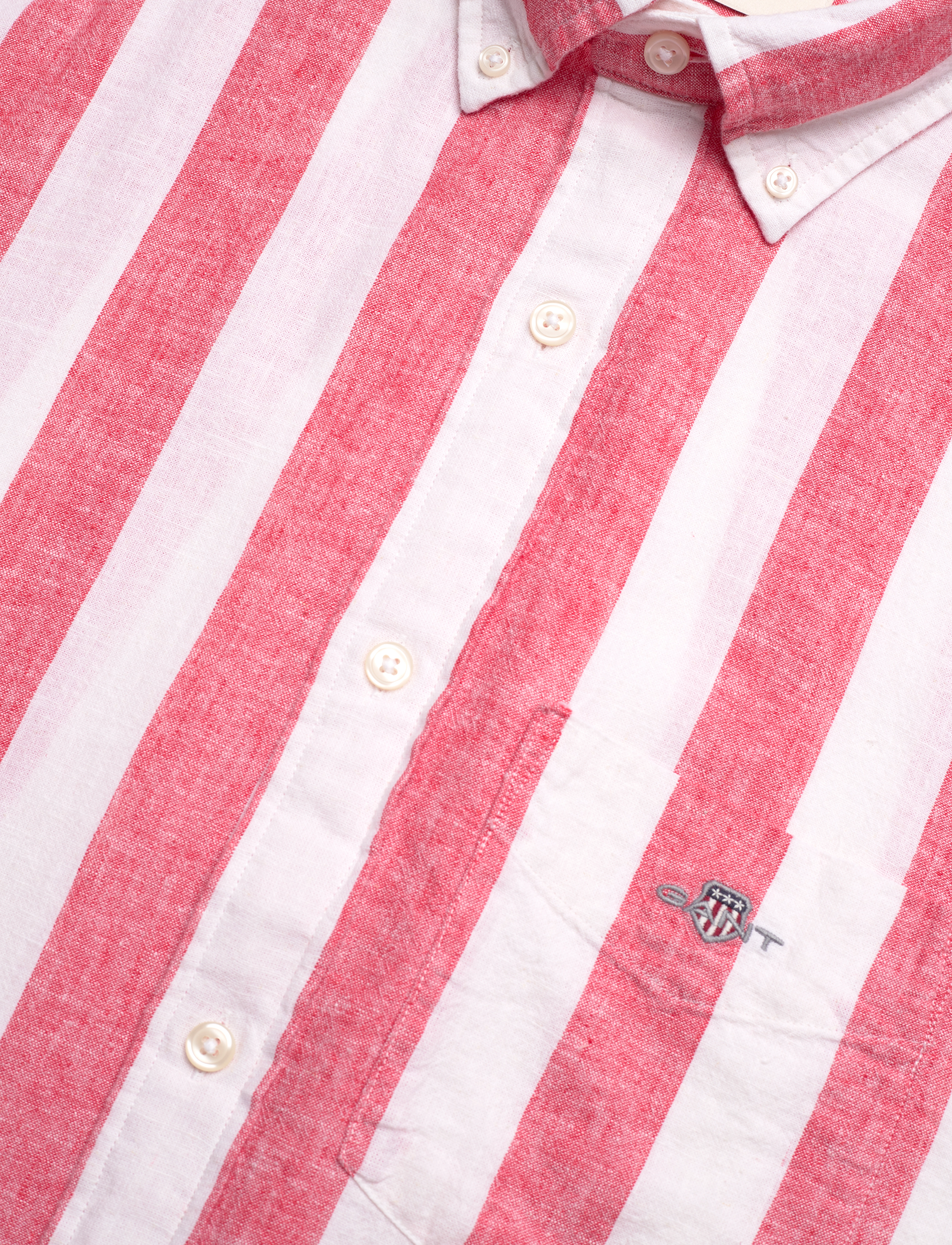 Gant - REG COTTON LINEN STRIPE SS SHIRT - brick red - 3