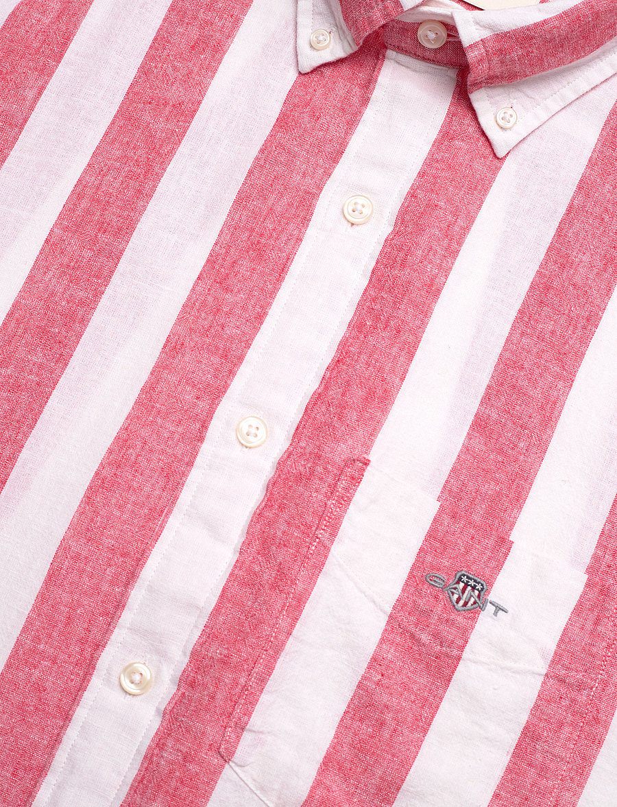 Gant - REG COTTON LINEN STRIPE SS SHIRT - brick red - 3