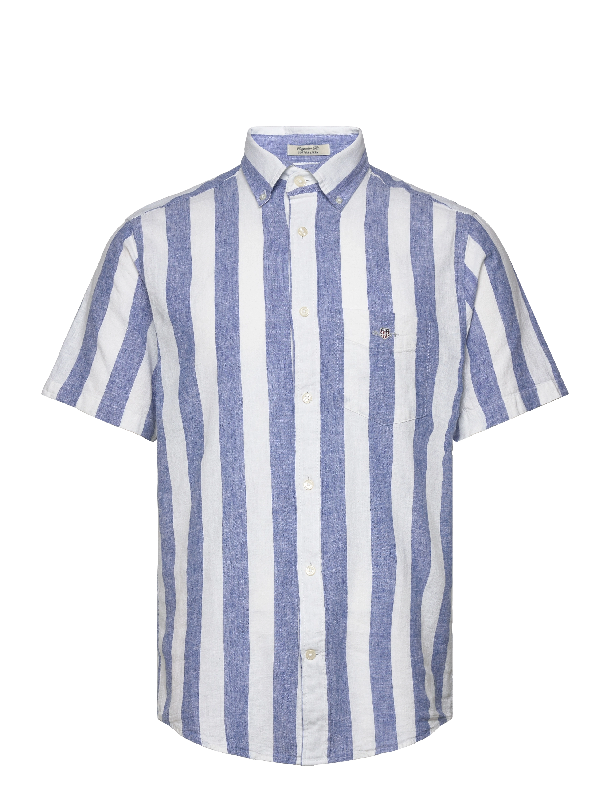 Gant REG COTTON LINEN STRIPE SS SHIRT - Skjortor - RICH BLUE / blue