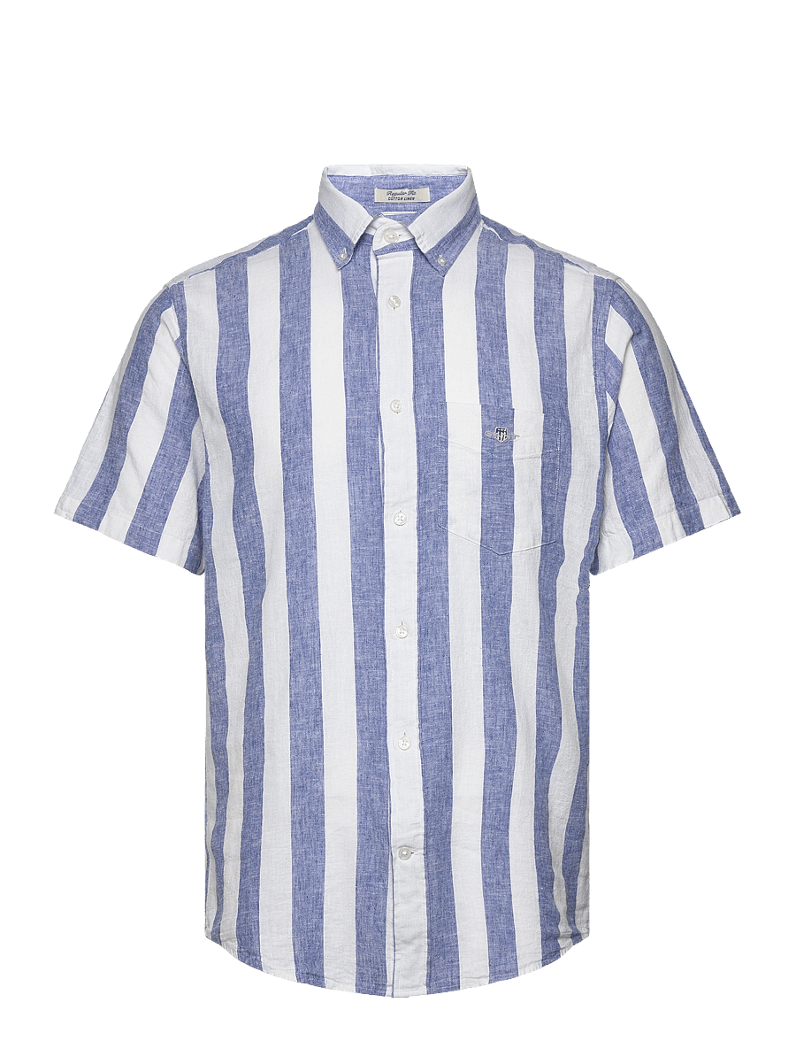Gant - REG COTTON LINEN STRIPE SS SHIRT - rich blue - 0