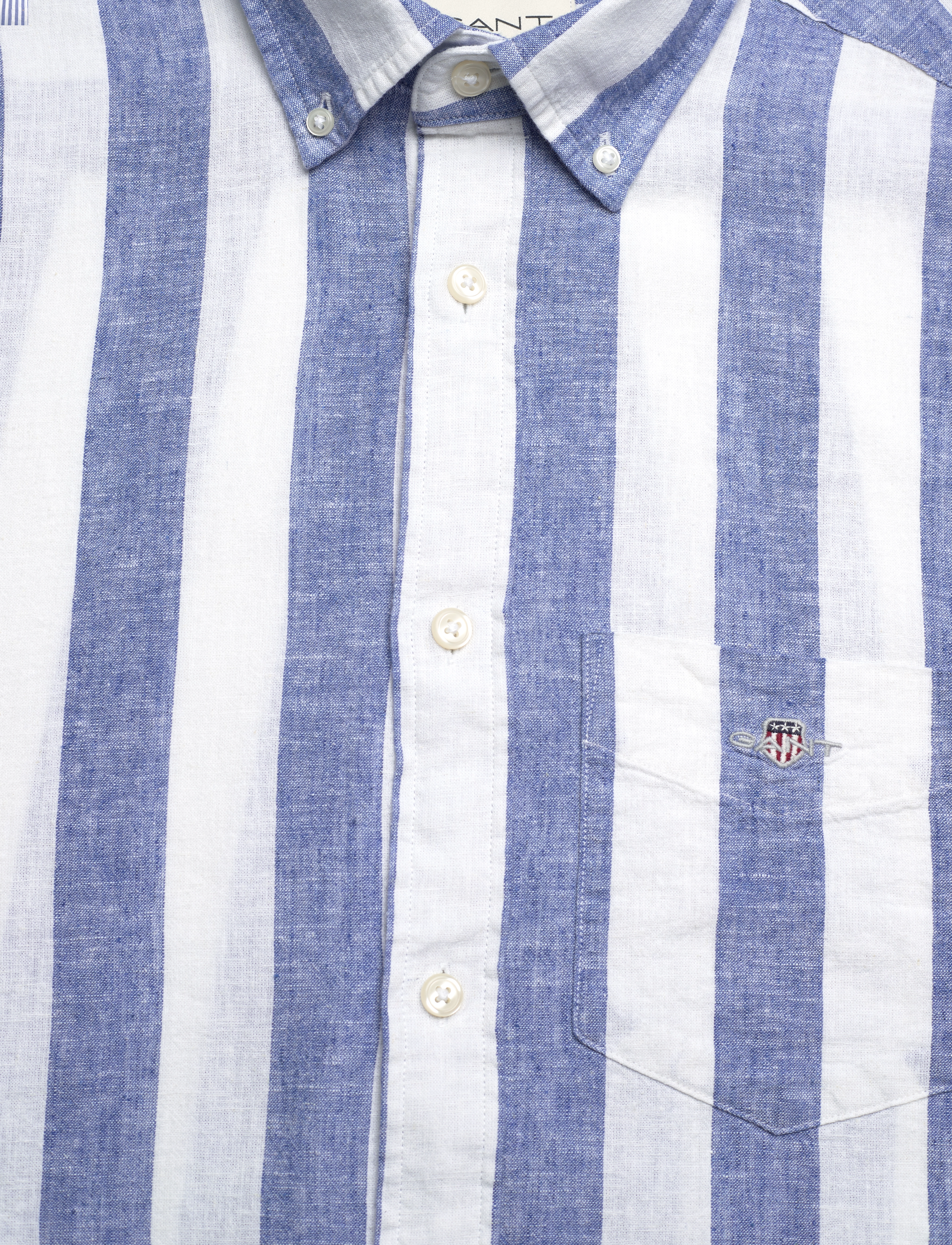 Gant - REG COTTON LINEN STRIPE SS SHIRT - rich blue - 2