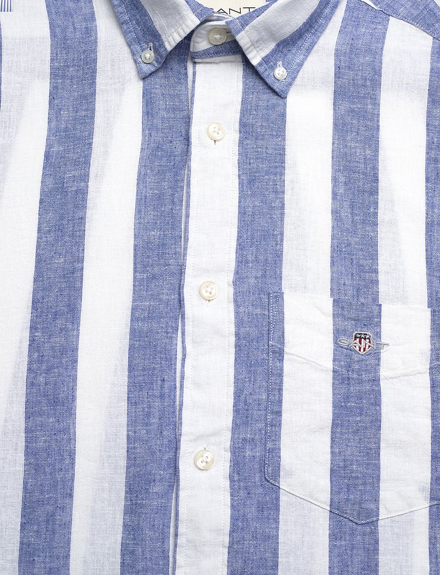 Gant - REG COTTON LINEN STRIPE SS SHIRT - rich blue - 2