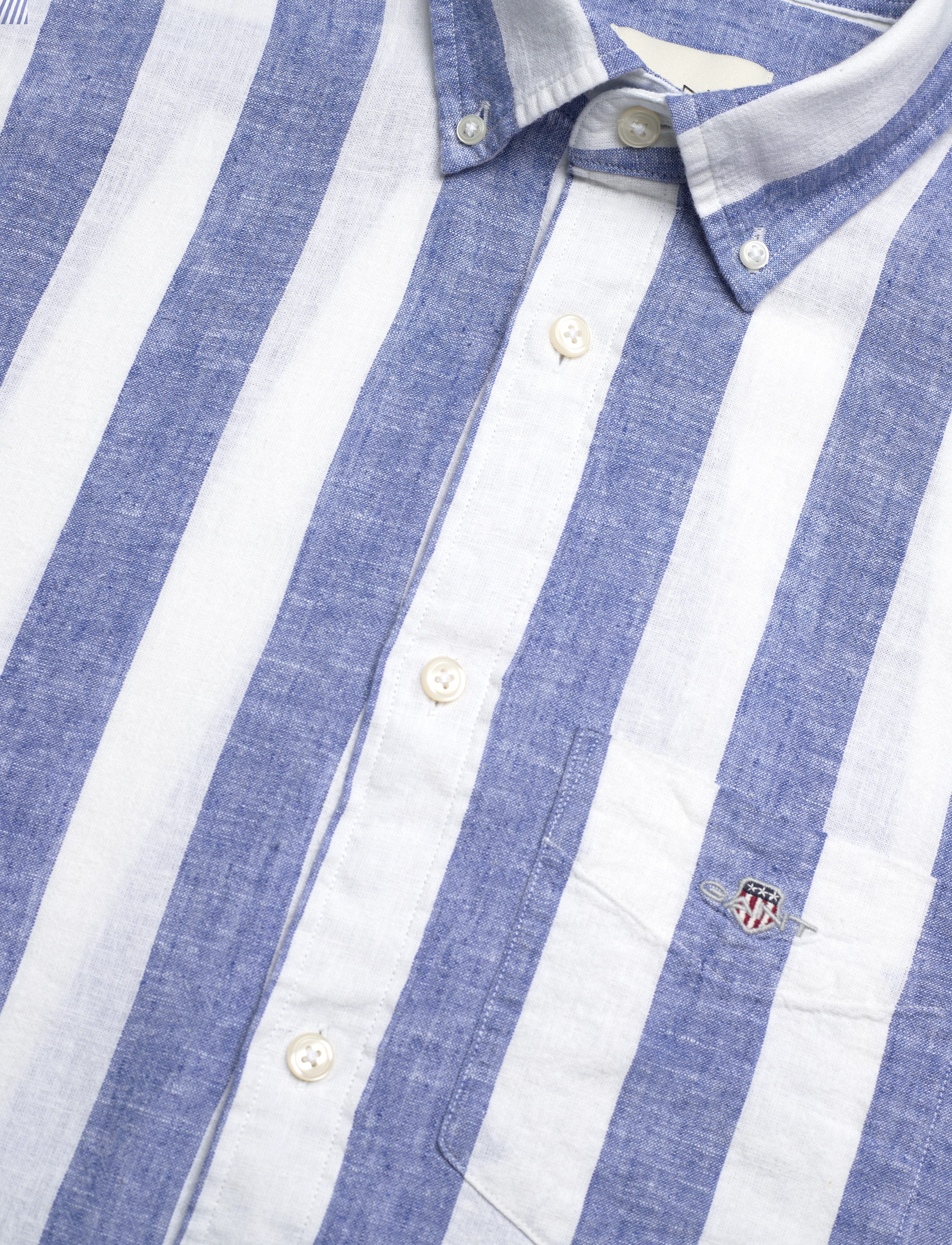 Gant - REG COTTON LINEN STRIPE SS SHIRT - rich blue - 3