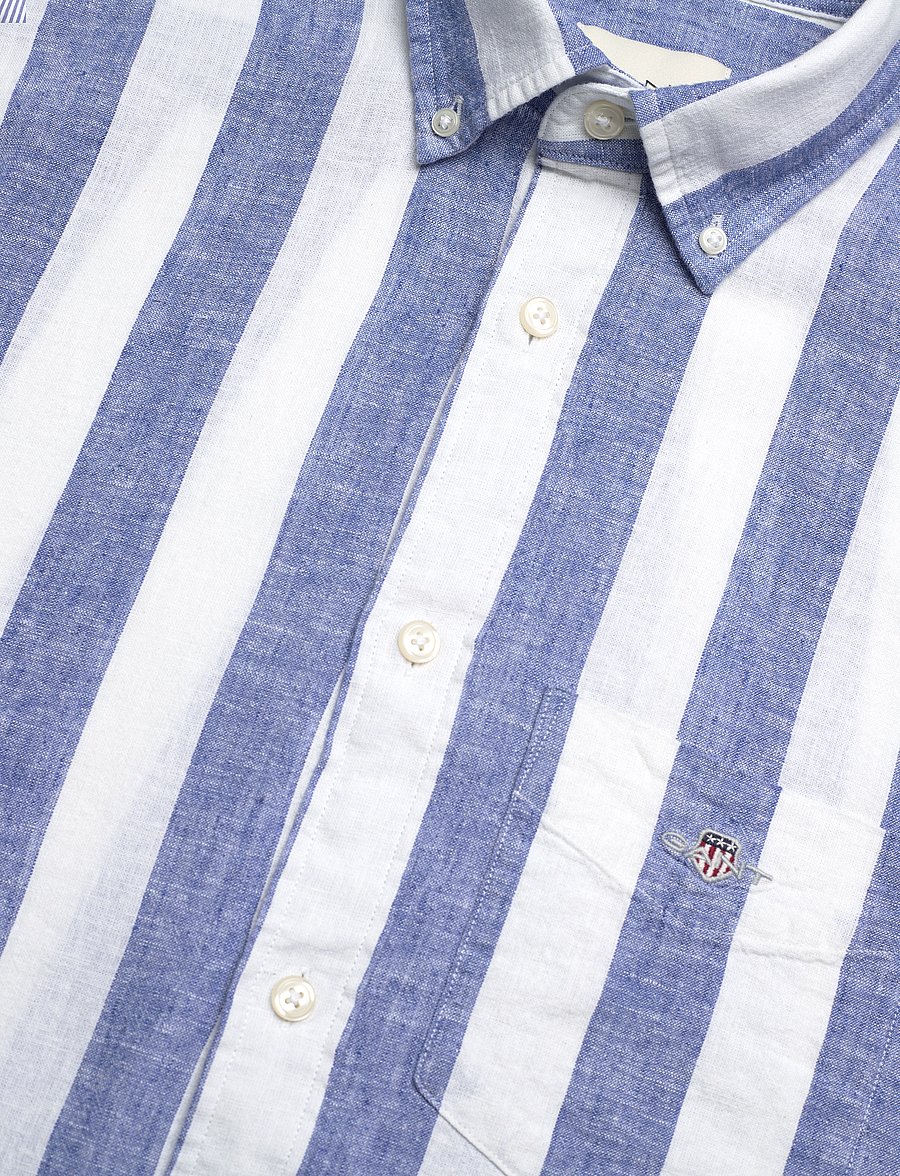 Gant - REG COTTON LINEN STRIPE SS SHIRT - rich blue - 3