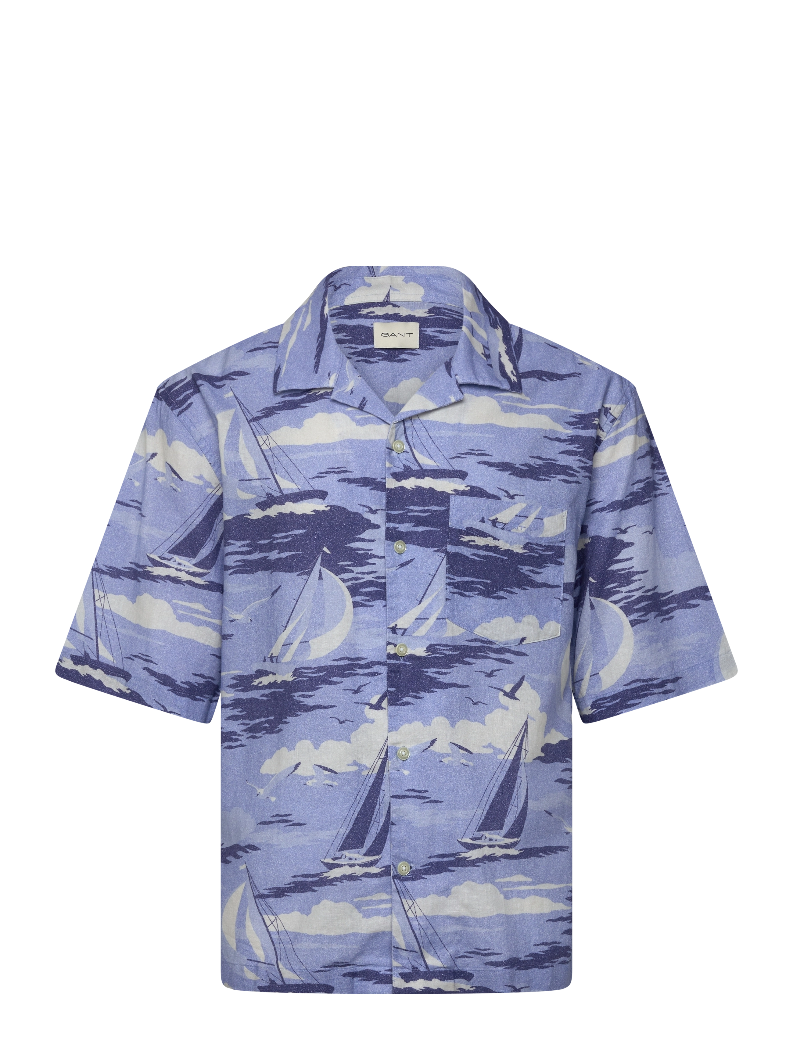 Gant Rel Sailing Print Ss Shirt, XL, Blue, Skjorter > Kortærmede Shirts, Herre