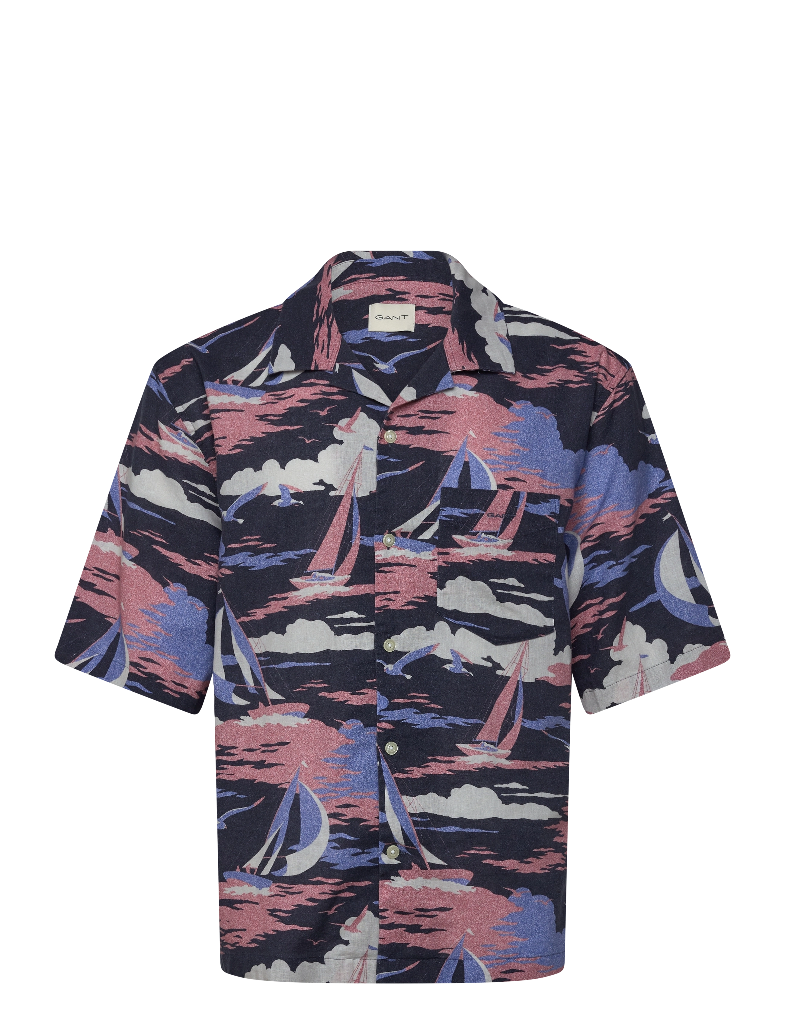 GANT Rel Sailing Print Ss Shirt Navy - S - Herren