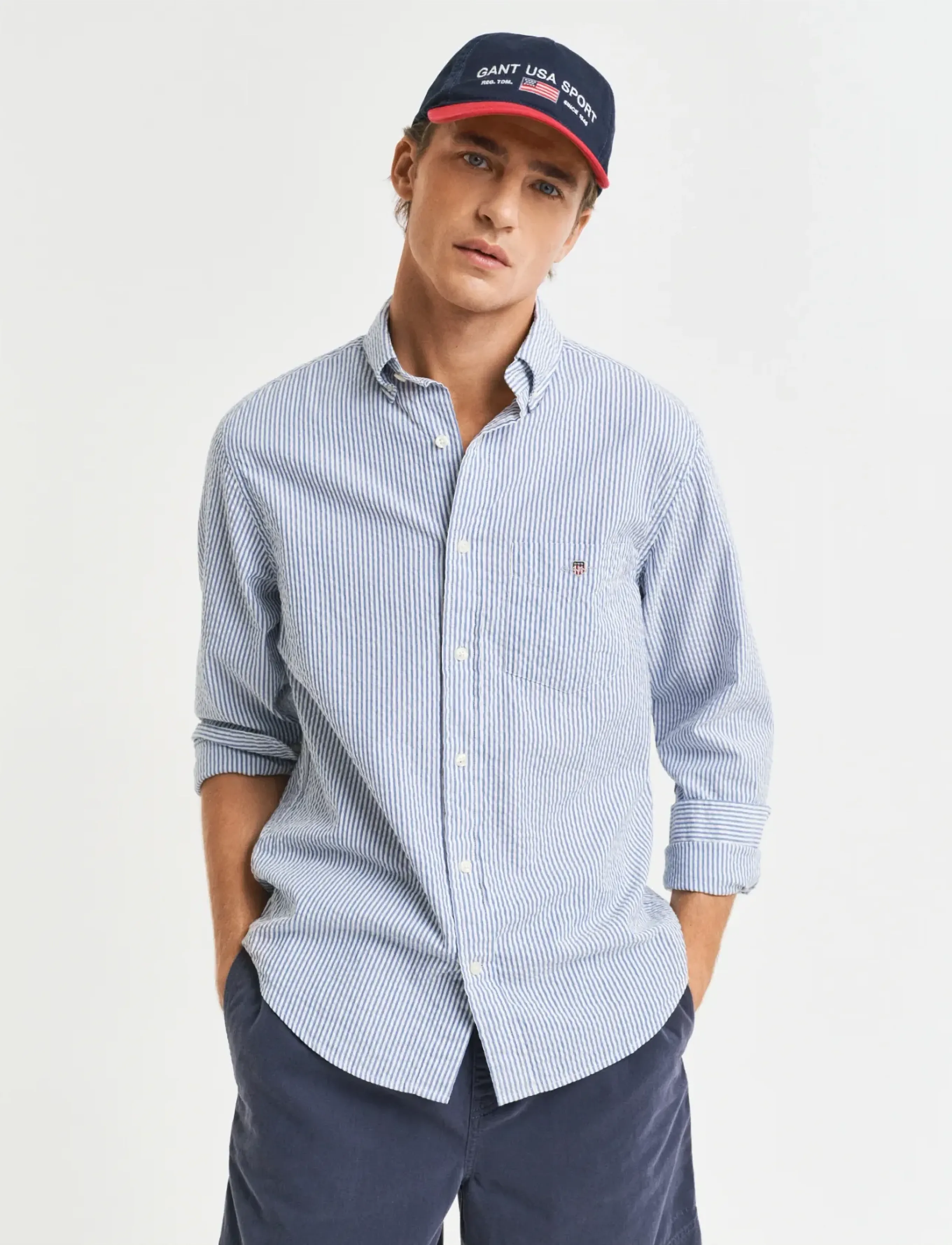 GANT REG SEERSUCKER STRIPE SHIRT - Tøj - RICH BLUE / blue