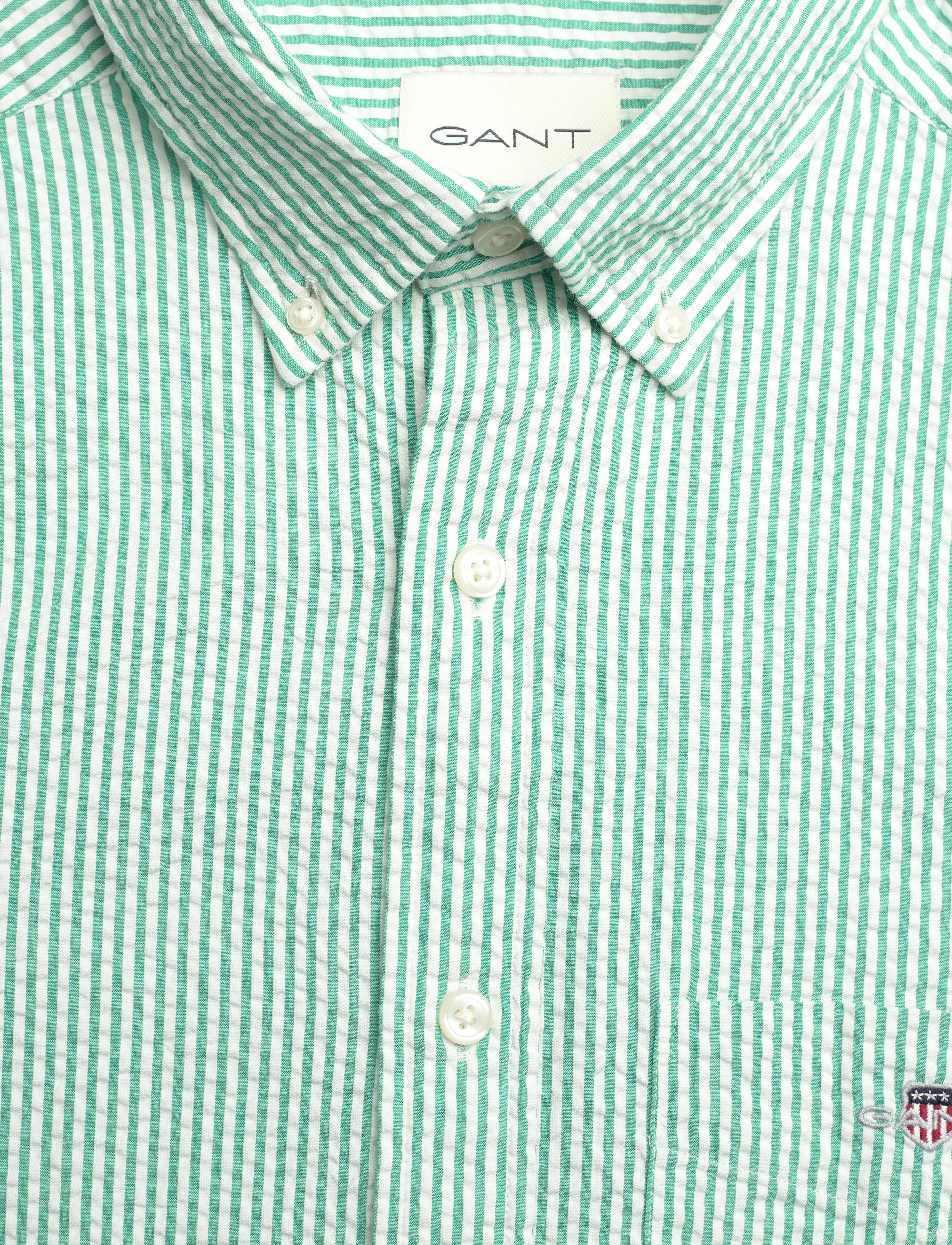 Gant - REG SEERSUCKER STRIPE SS SHIRT - kortærmede skjorter - deep green - 2