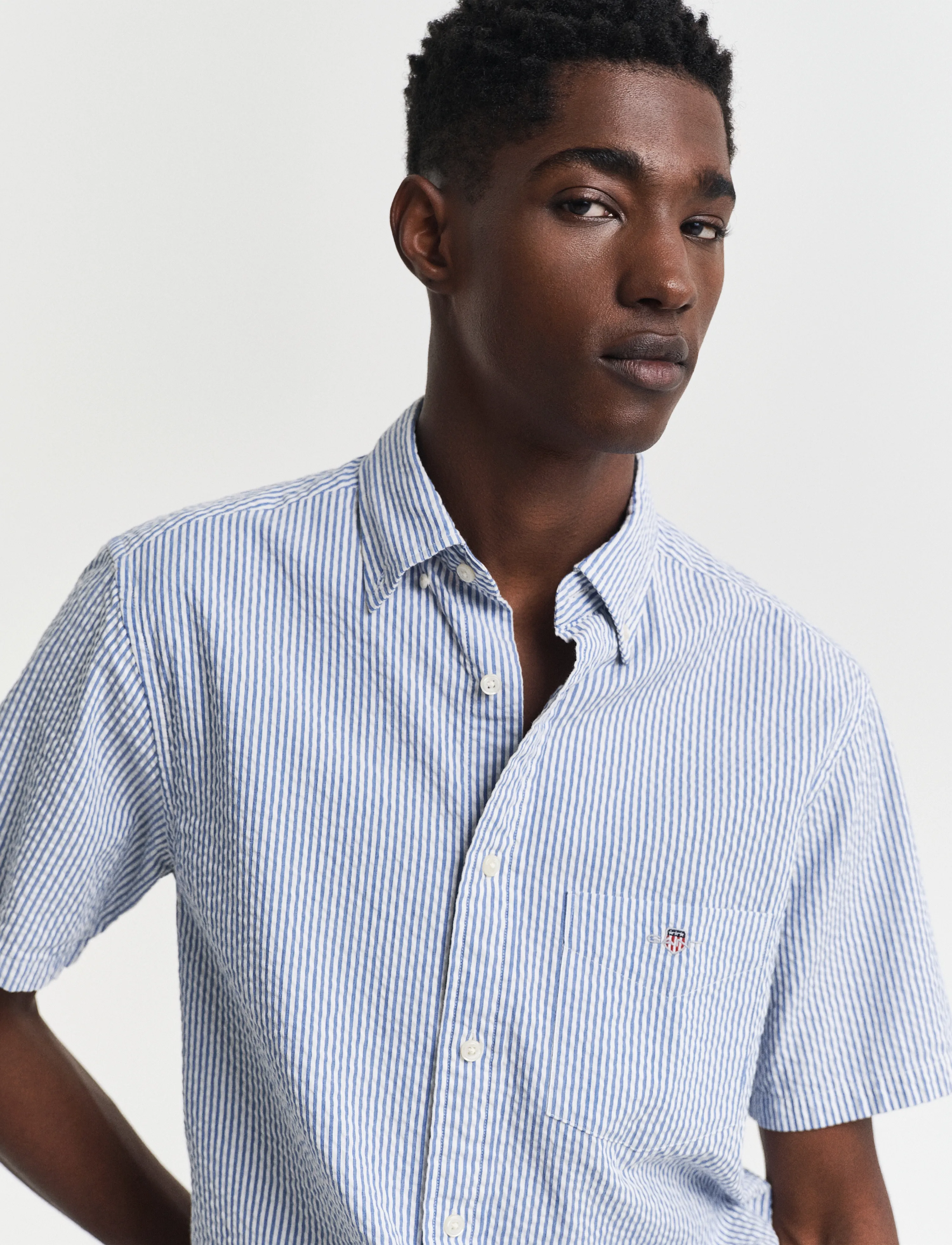 Gant - REG SEERSUCKER STRIPE SS SHIRT - kortærmede skjorter - rich blue - 3