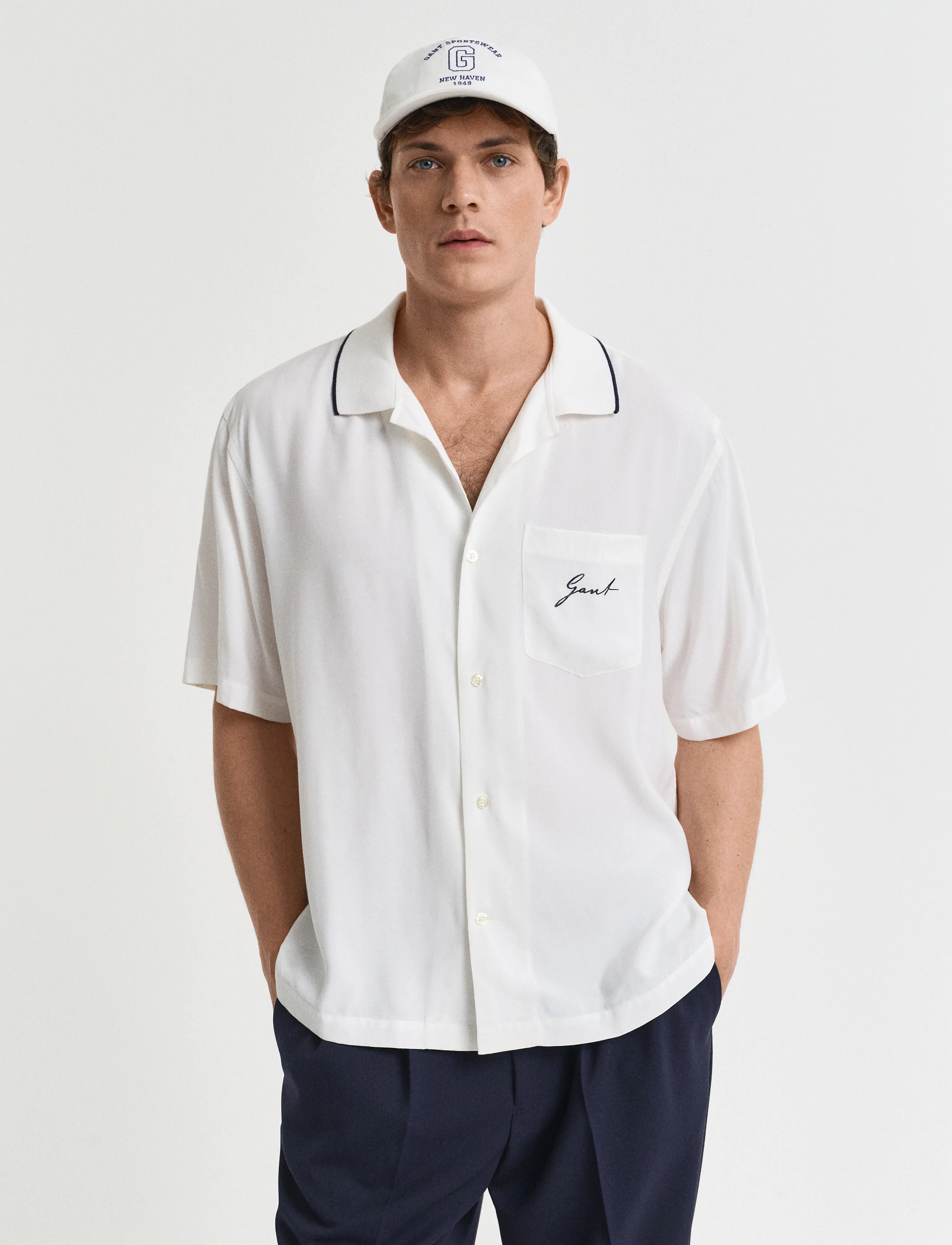 Gant Rel Viscose Ss Shirt, M, Shirts, Weiß - Short-sleeved Männerswear
