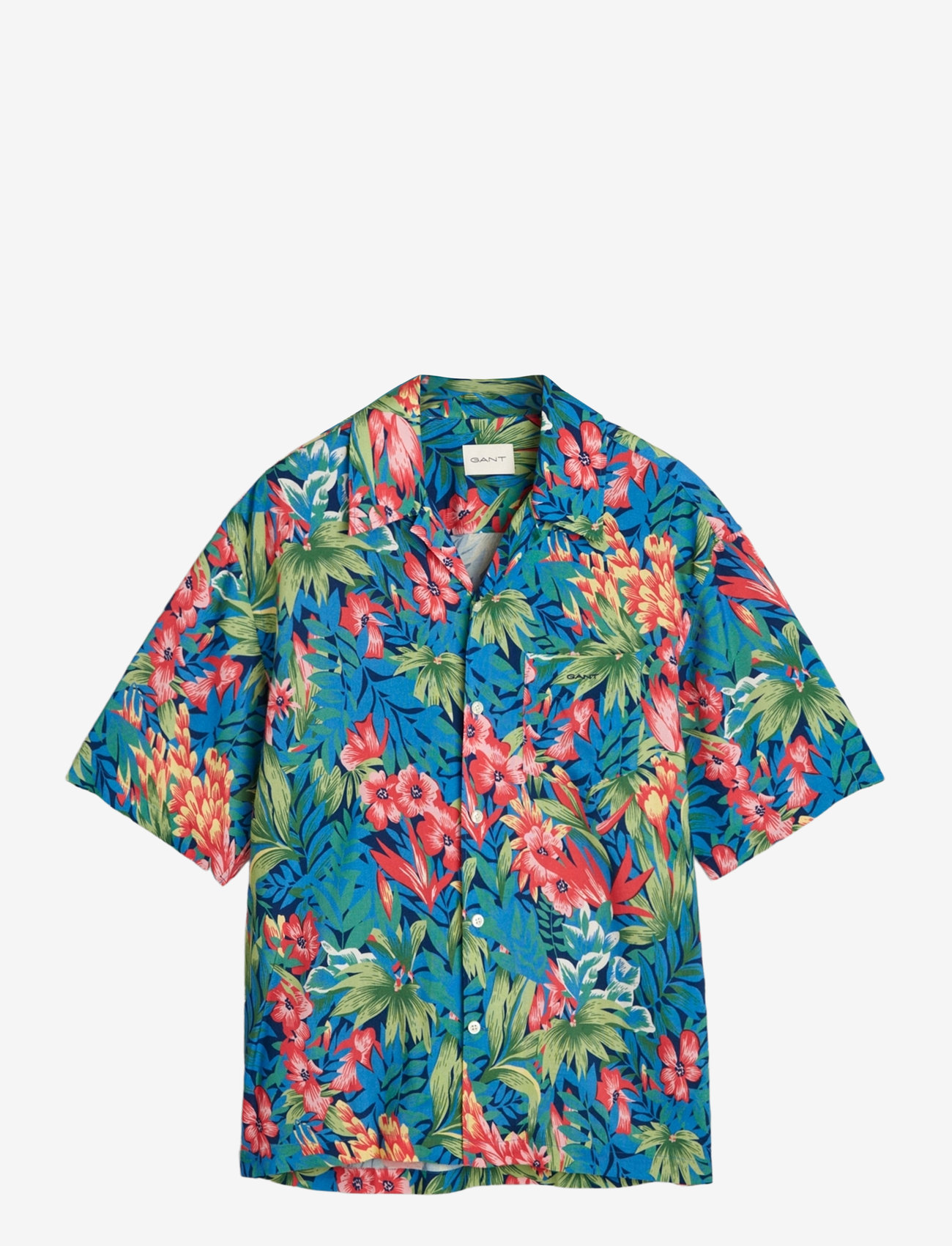 GANT - REL TROPICAL PRINT SS SHIRT - kortærmede skjorter - deep cobalt - 1