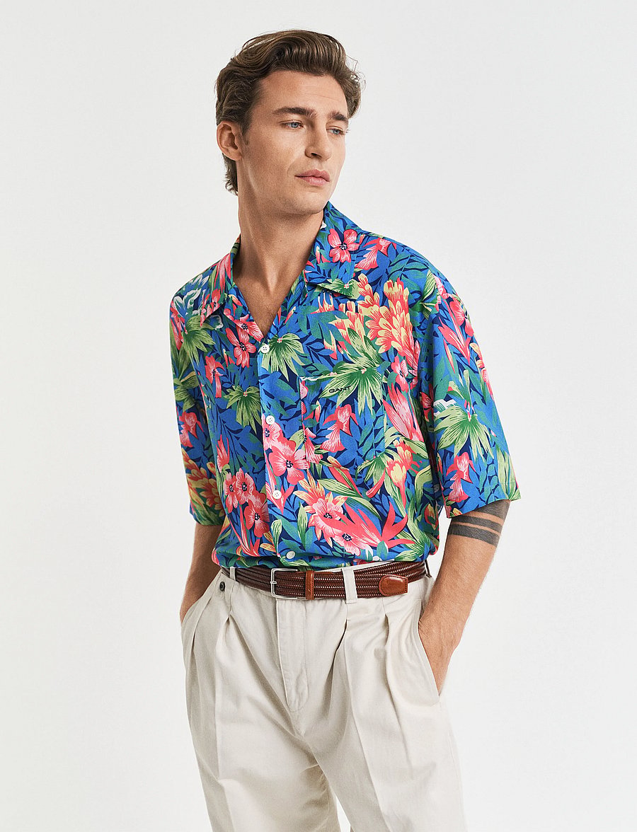 Gant - REL TROPICAL PRINT SS SHIRT - lyhythihaiset kauluspaidat - deep cobalt - 0