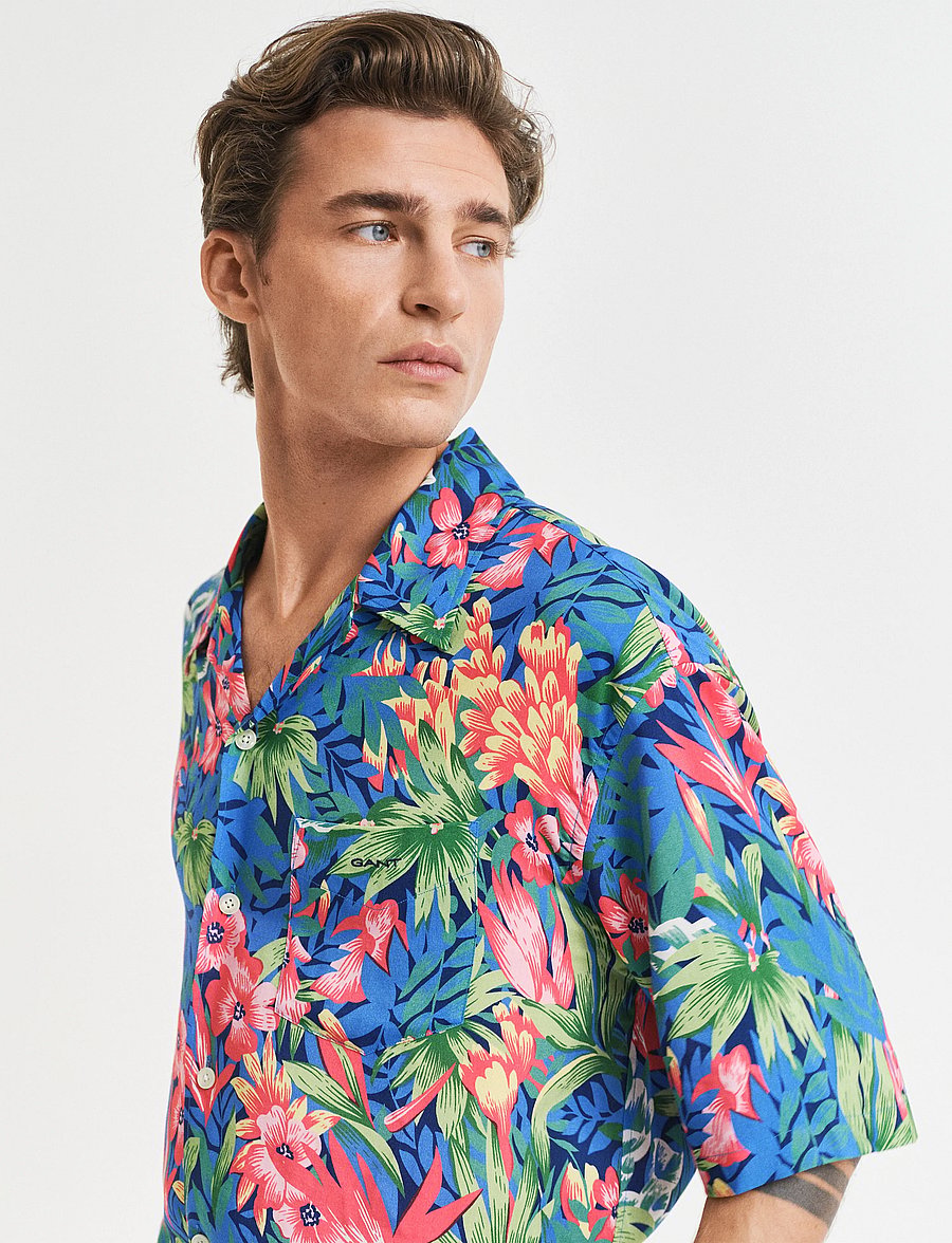Gant - REL TROPICAL PRINT SS SHIRT - lyhythihaiset kauluspaidat - deep cobalt - 3