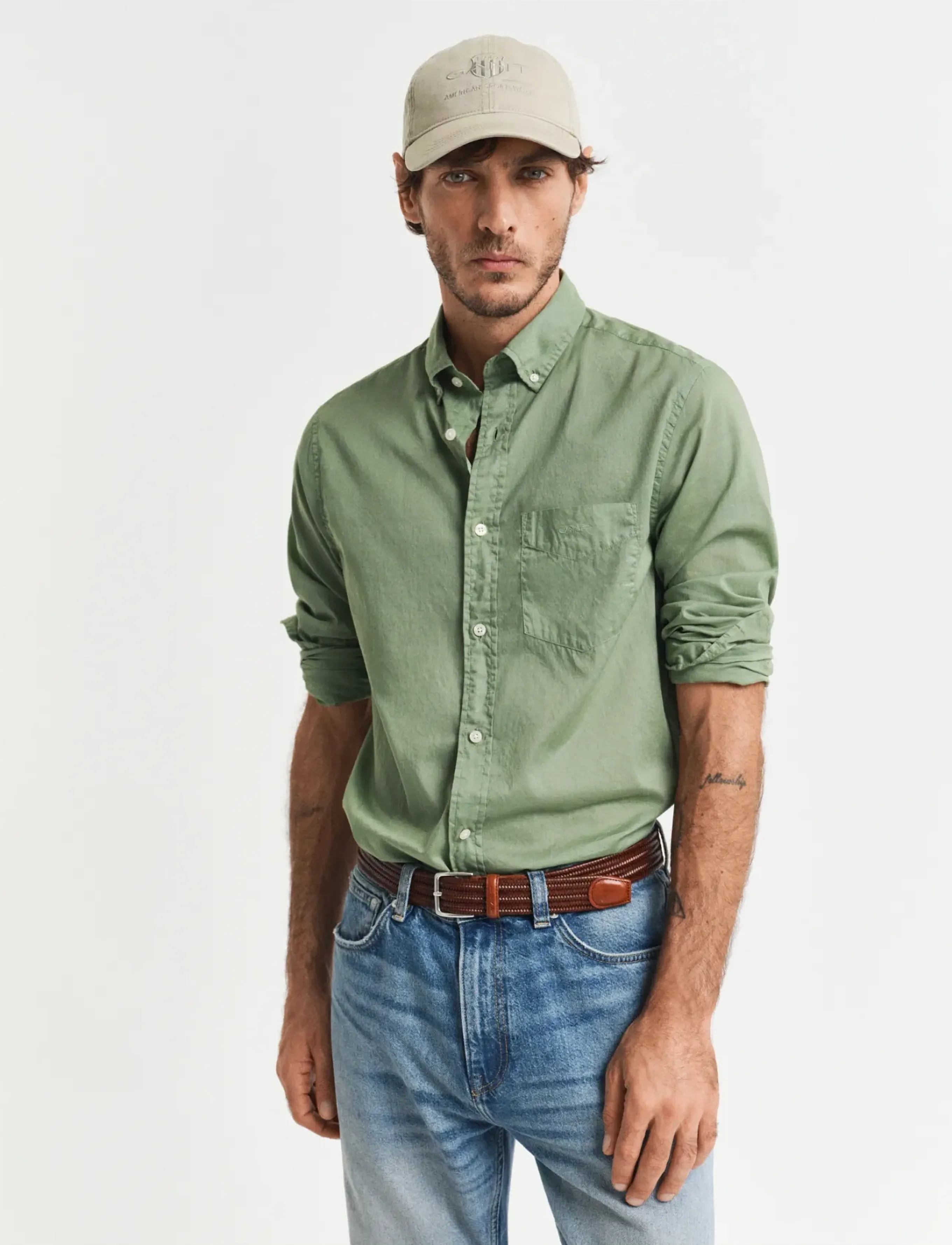 GANT REG SUNFADED VOILE SHIRT - Skjortor - KALAMATA GREEN / green