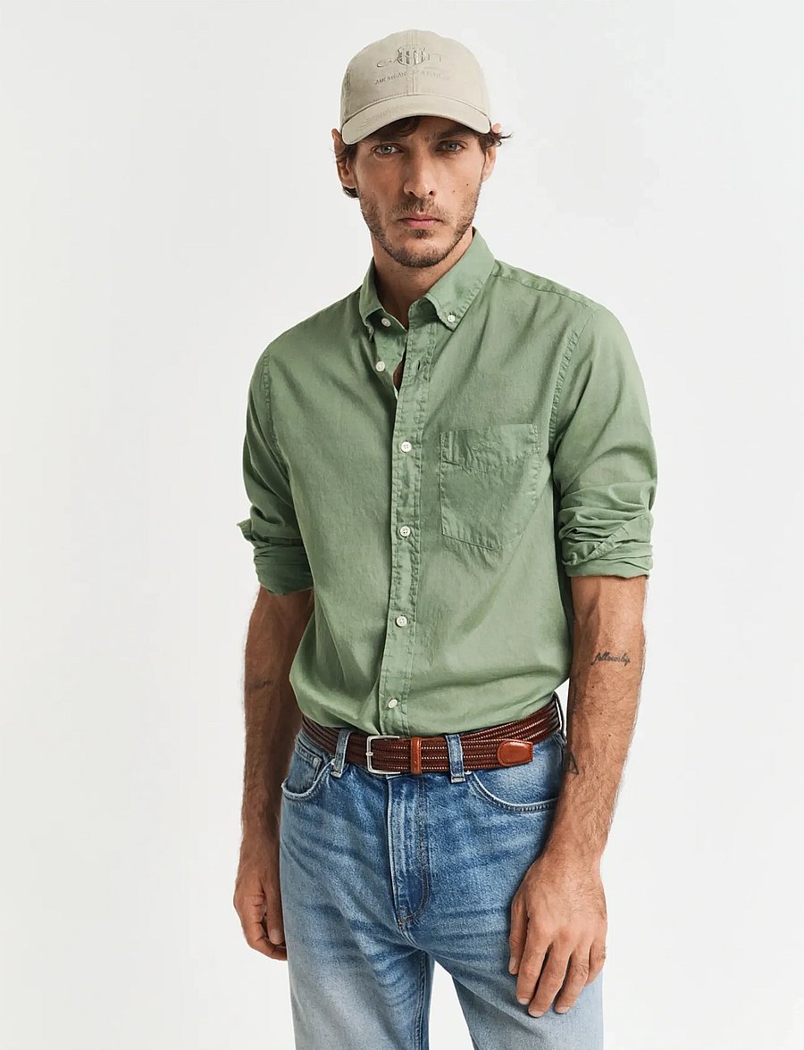 Gant - REG SUNFADED VOILE SHIRT - casual skjorter - kalamata green - 0