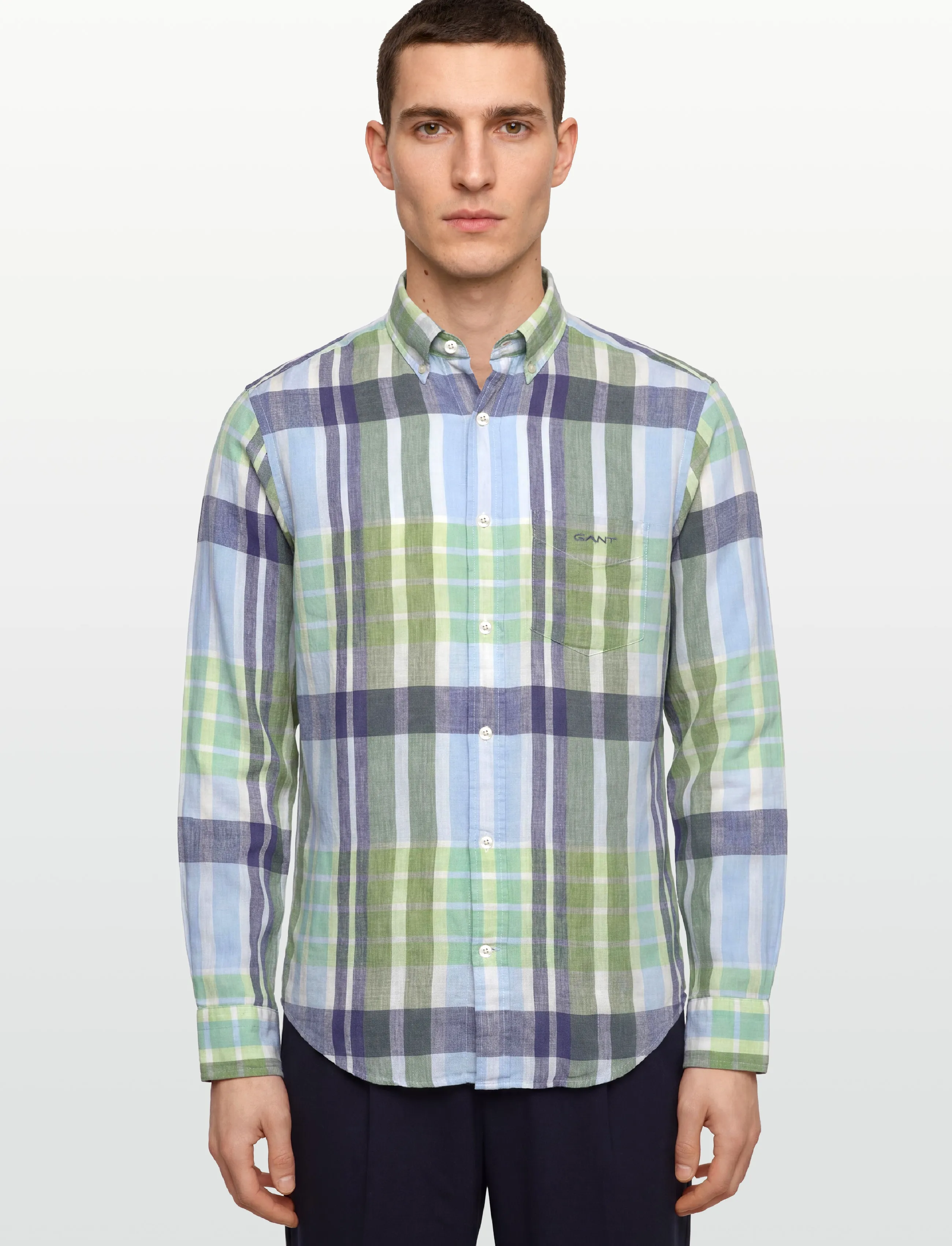 Gant - REG LINEN MADRAS SHIRT - geruite overhemden - kalamata green - 3