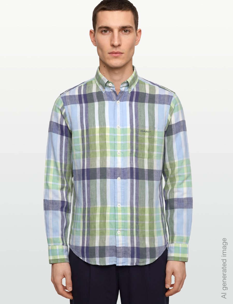 Gant - REG LINEN MADRAS SHIRT - linased särgid - kalamata green - 3