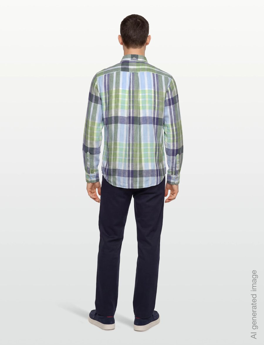 Gant - REG LINEN MADRAS SHIRT - linased särgid - kalamata green - 4
