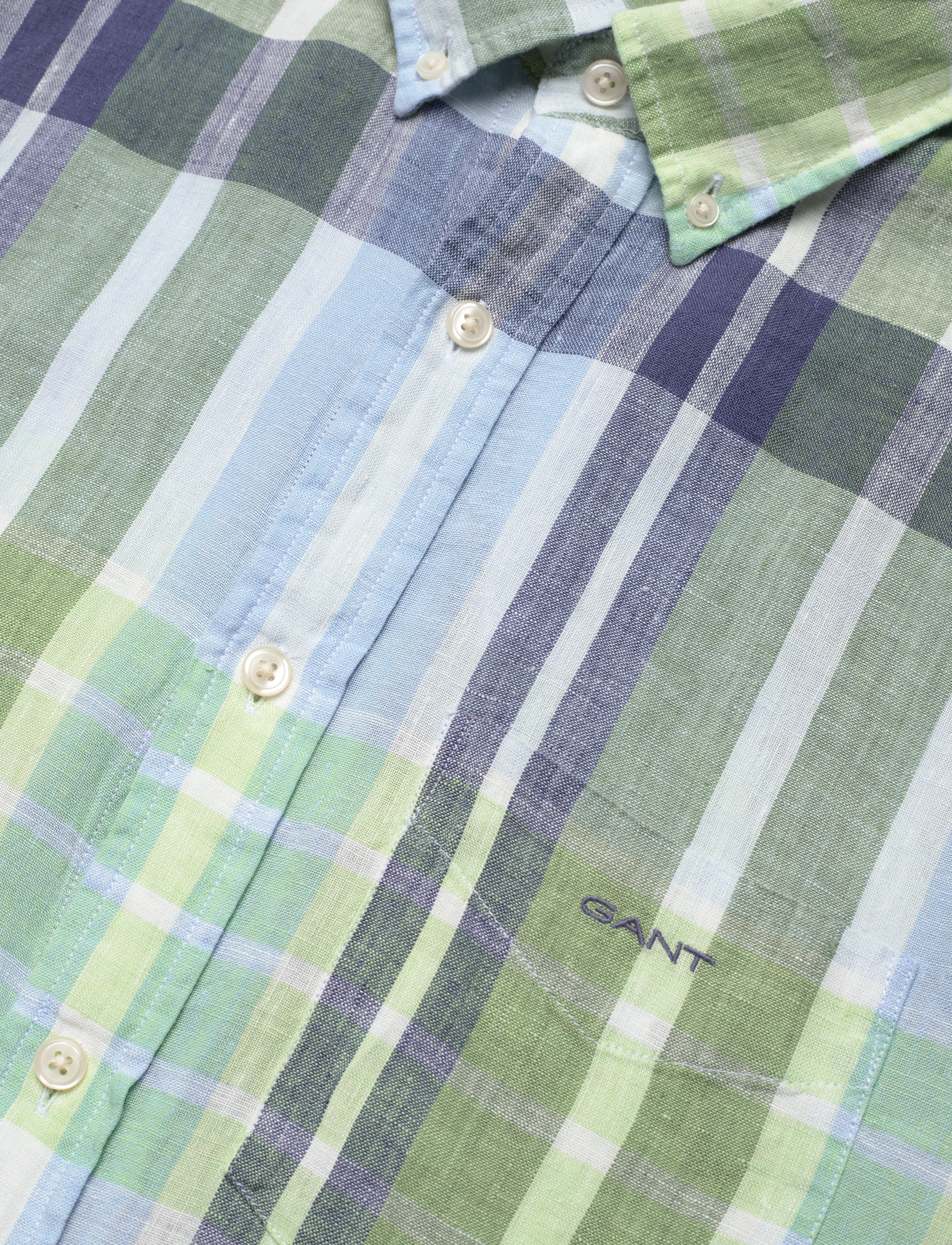 Gant - REG LINEN MADRAS SHIRT - leinenhemden - kalamata green - 3