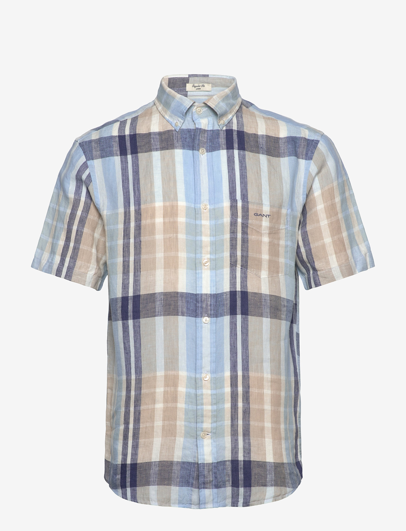 Gant - REG LINEN MADRAS SS SHIRT - dry sand - 0