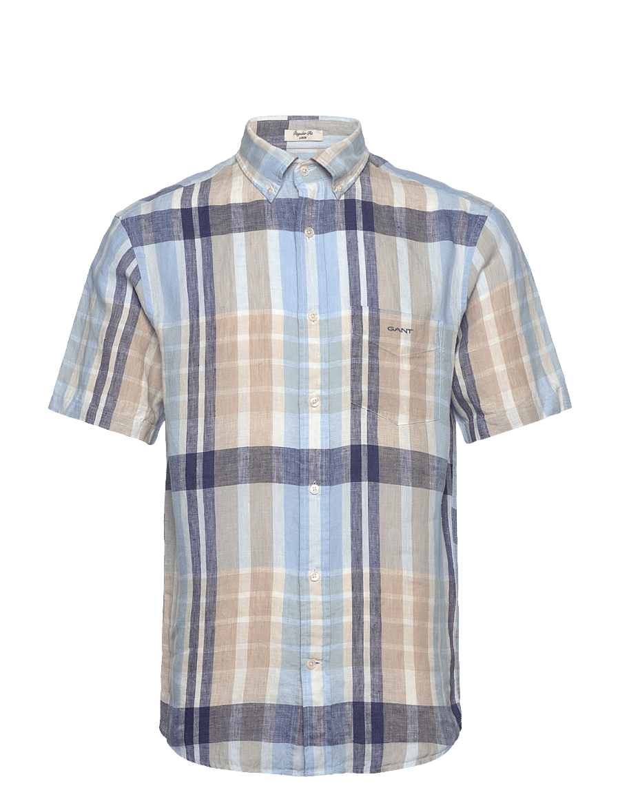 Gant - REG LINEN MADRAS SS SHIRT - dry sand - 0
