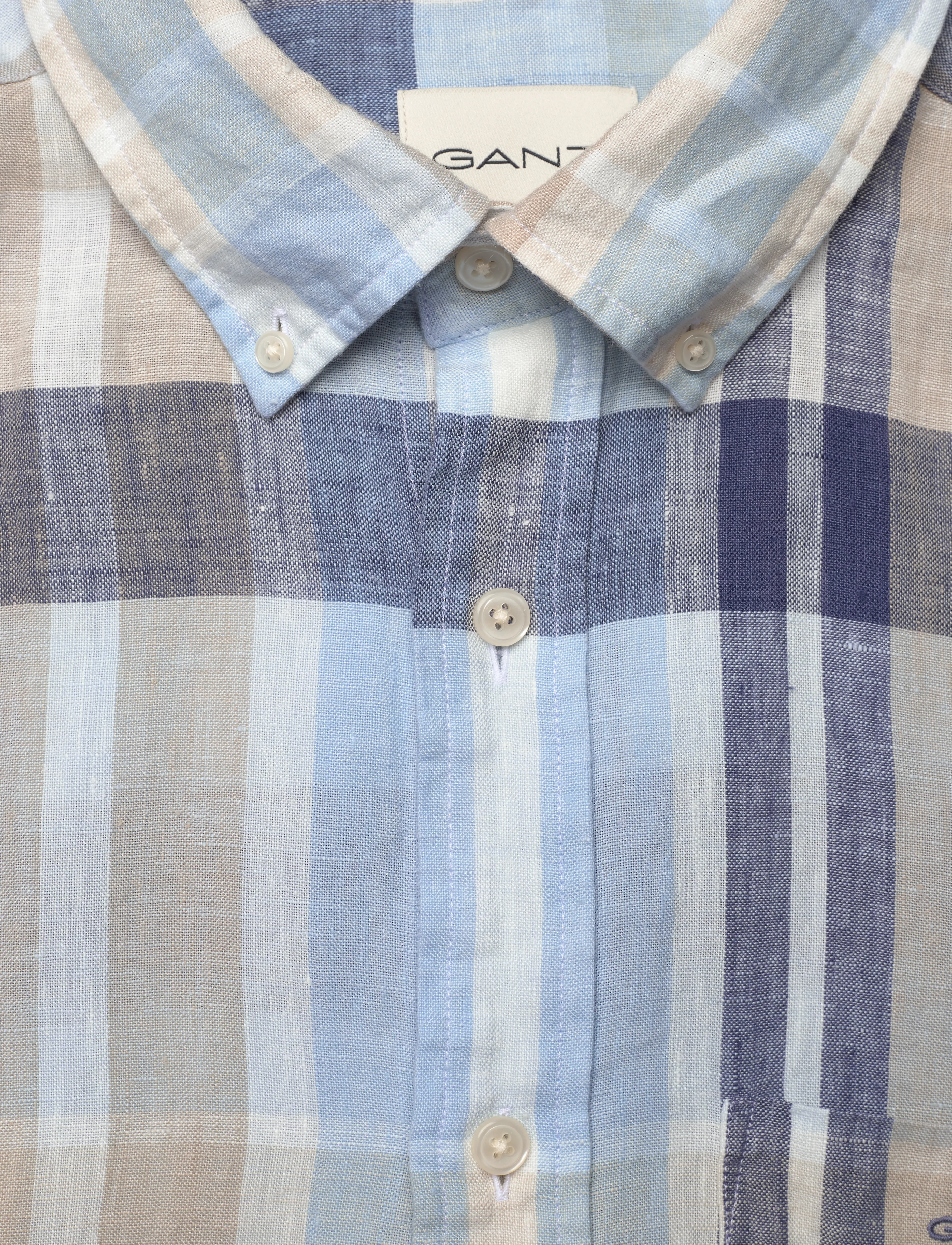 Gant - REG LINEN MADRAS SS SHIRT - dry sand - 2