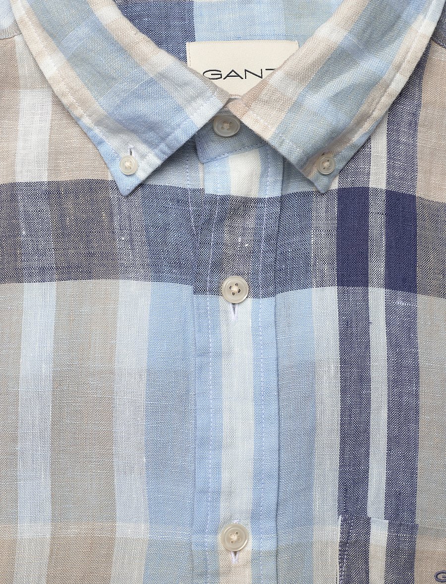 Gant - REG LINEN MADRAS SS SHIRT - dry sand - 2