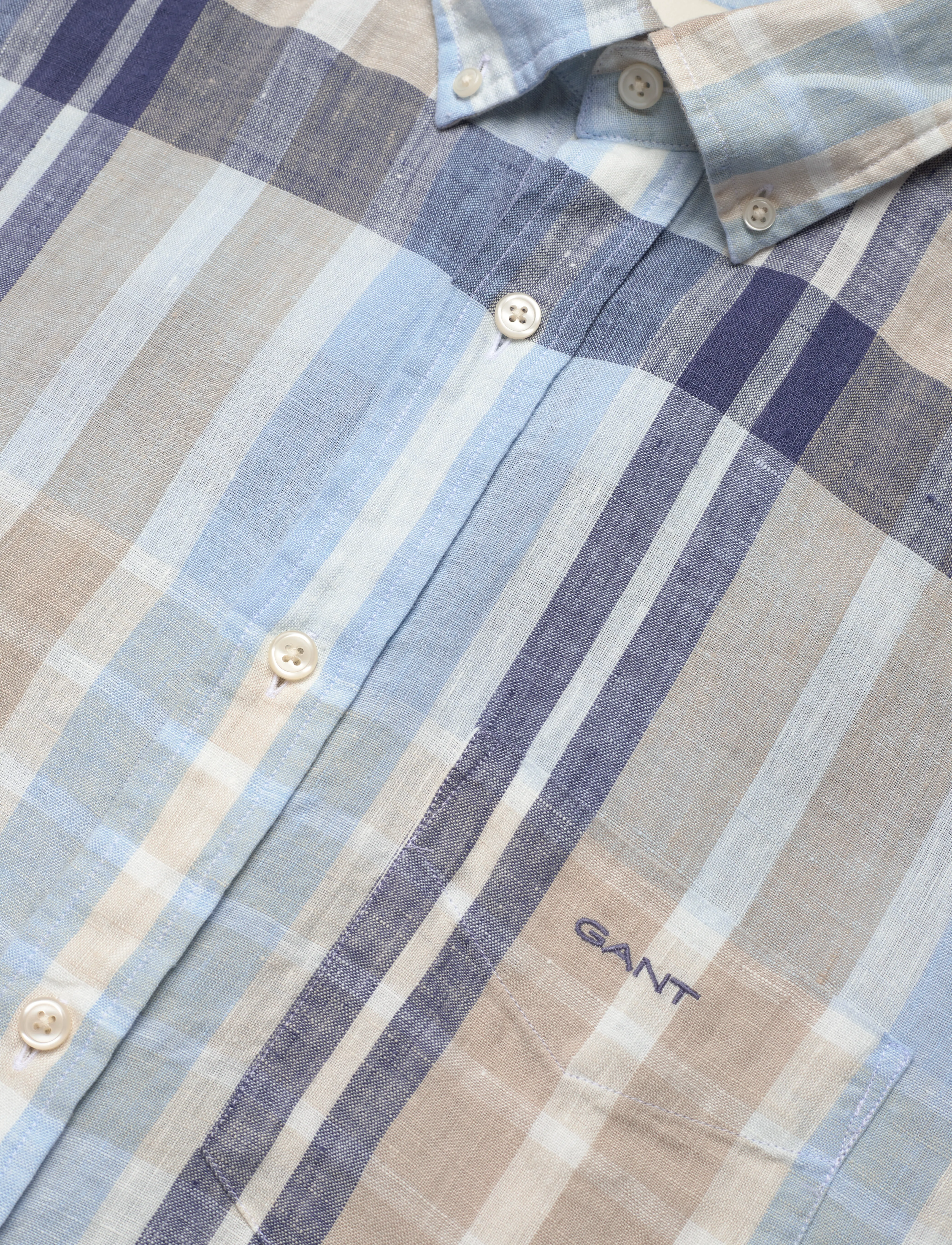 Gant - REG LINEN MADRAS SS SHIRT - dry sand - 3