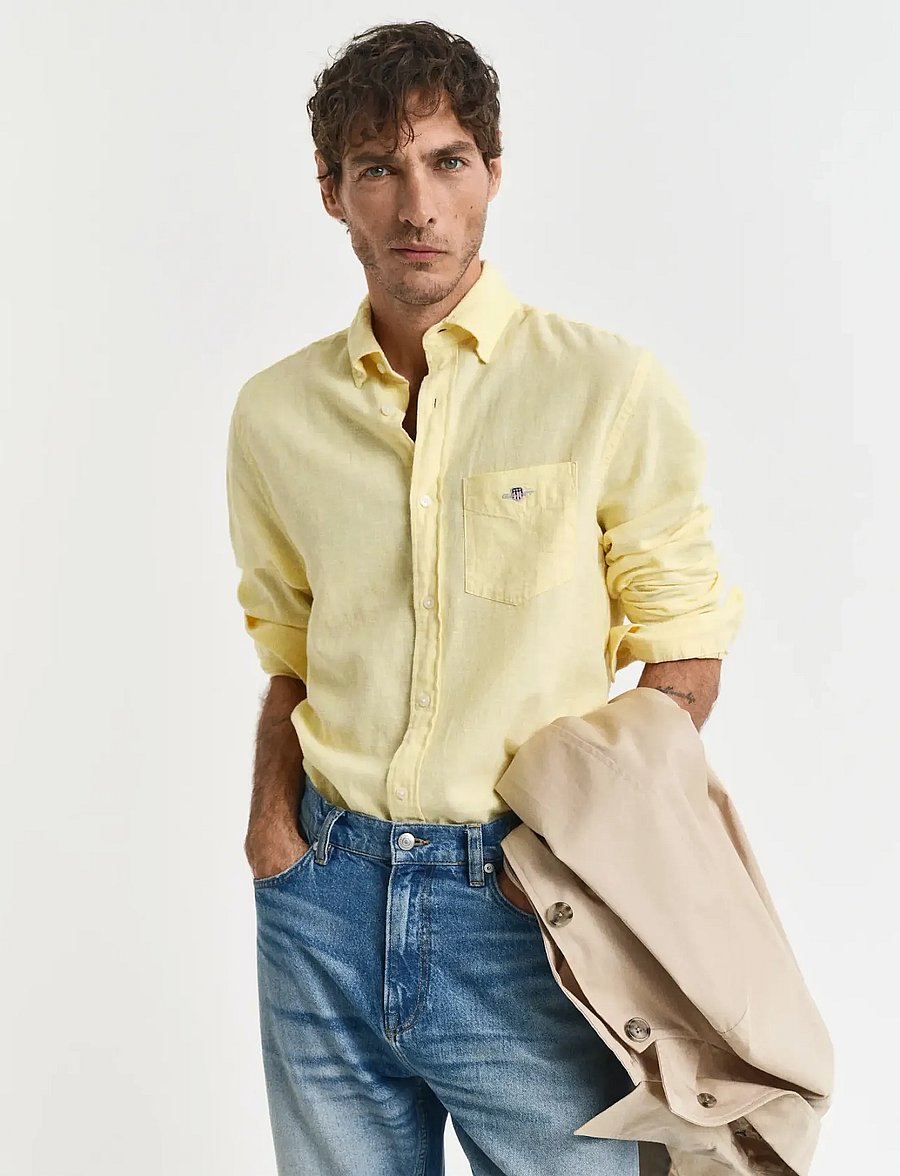Gant - REG COTTON LINEN SHIRT - hørskjorter - banana yellow - 0