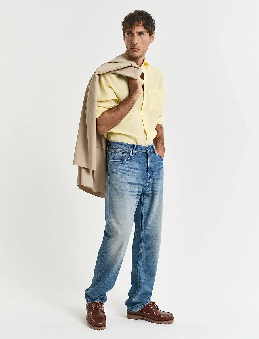 Gant - REG COTTON LINEN SHIRT - hørskjorter - banana yellow - 5