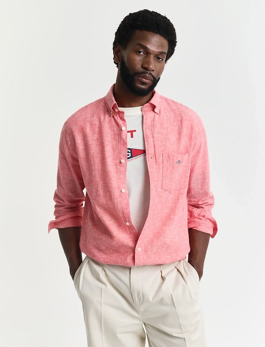 Gant - REG COTTON LINEN SHIRT - hørskjorter - brick red - 0