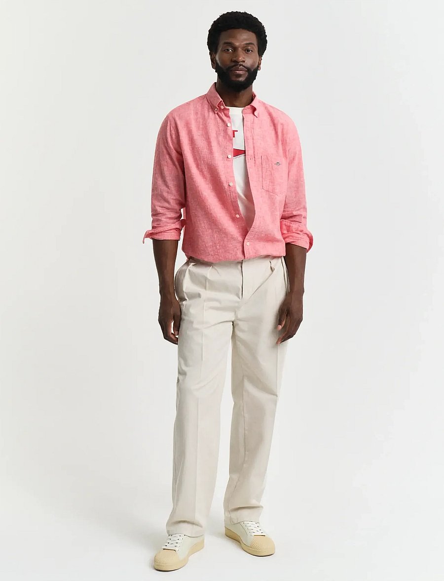 Gant - REG COTTON LINEN SHIRT - hørskjorter - brick red - 5