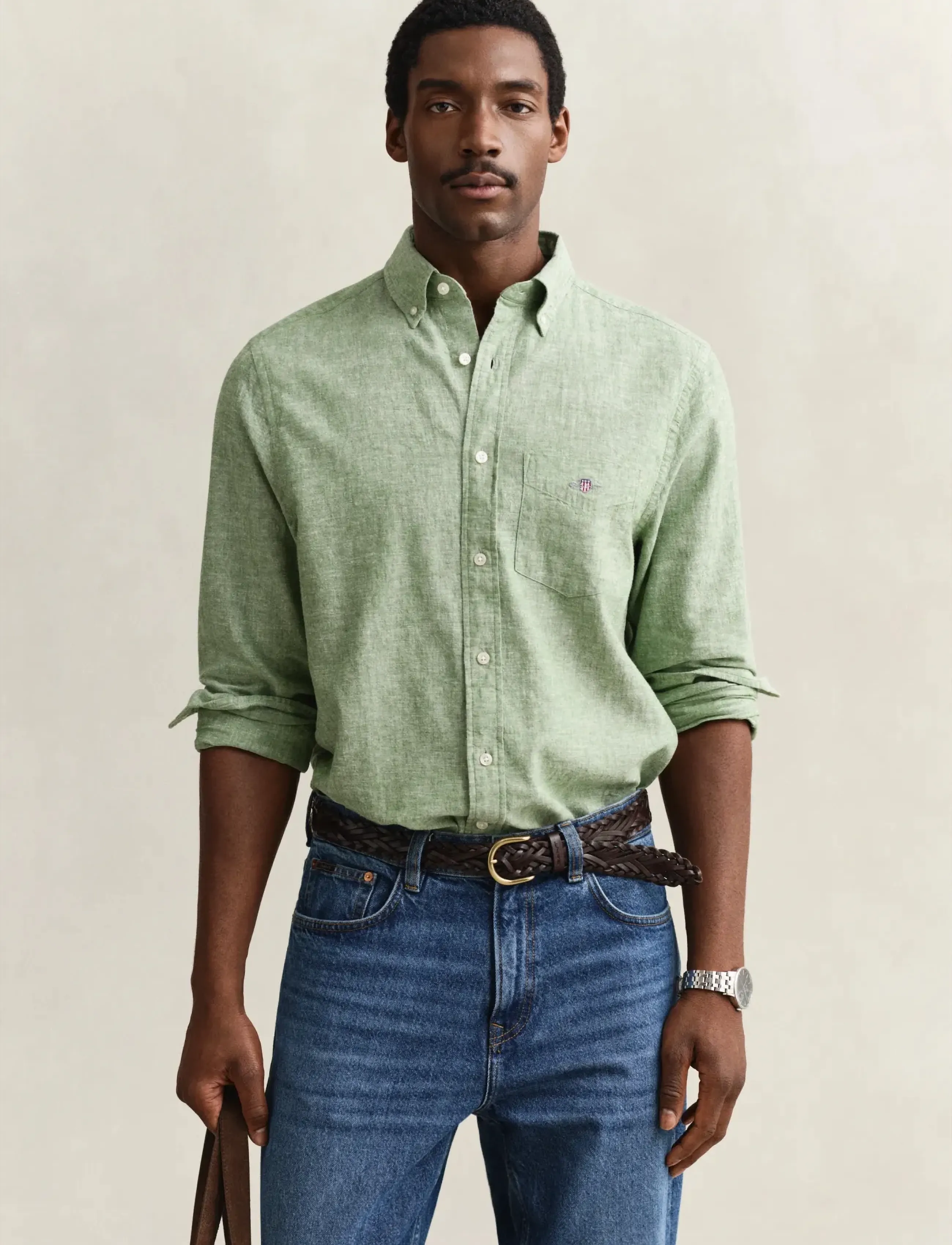 Gant Reg Cotton Linen Shirt, XXL, Shirts, Grün - Männerswear